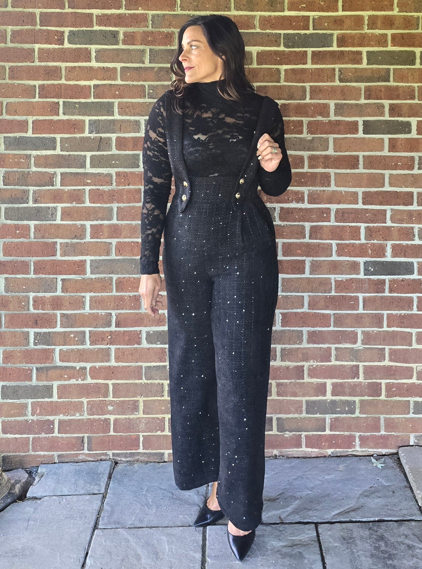 Black Lace Turtleneck Statement Top