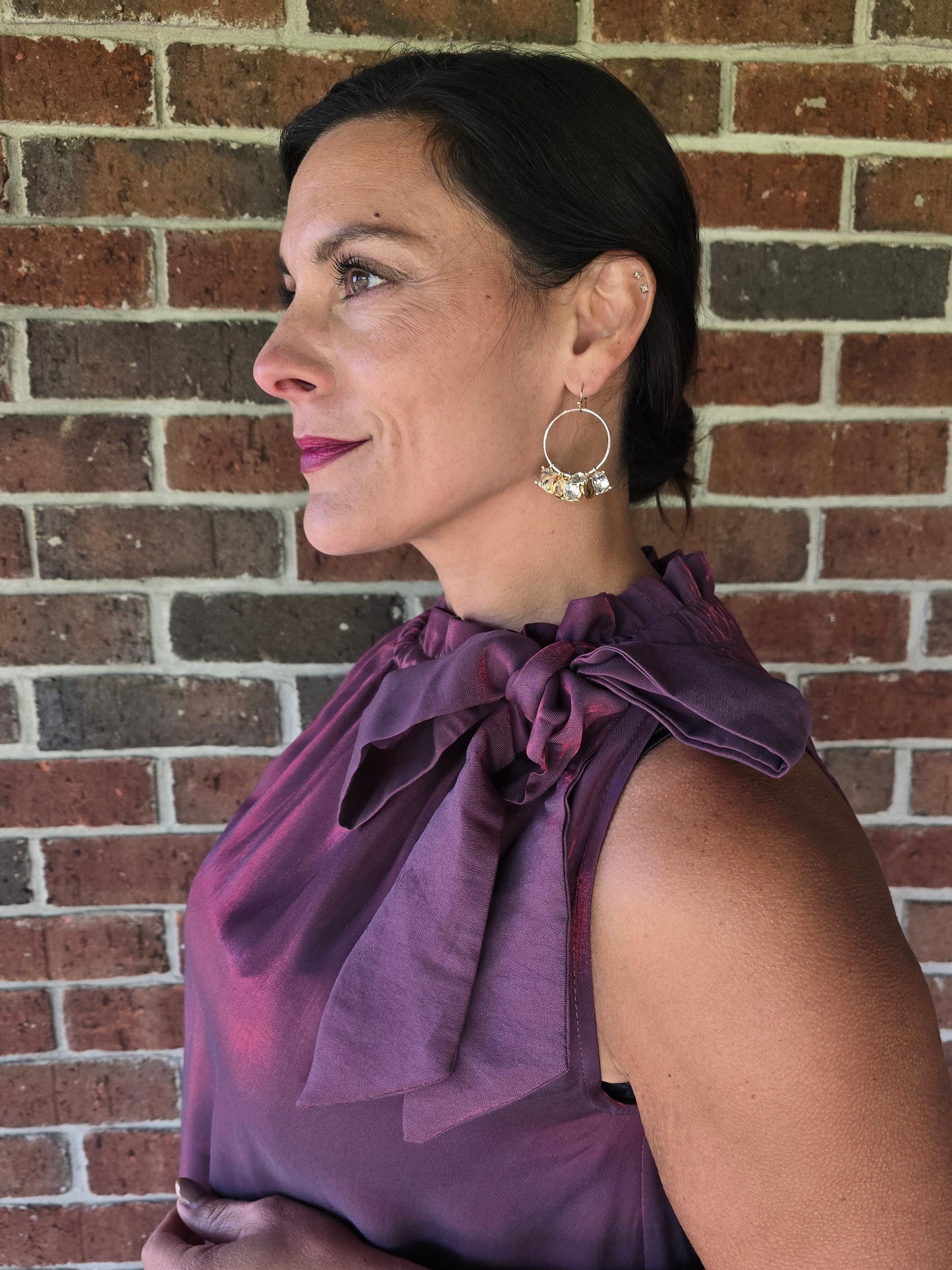 Wine Ruffle Tie Neck Sleeveless Dress with Pockets