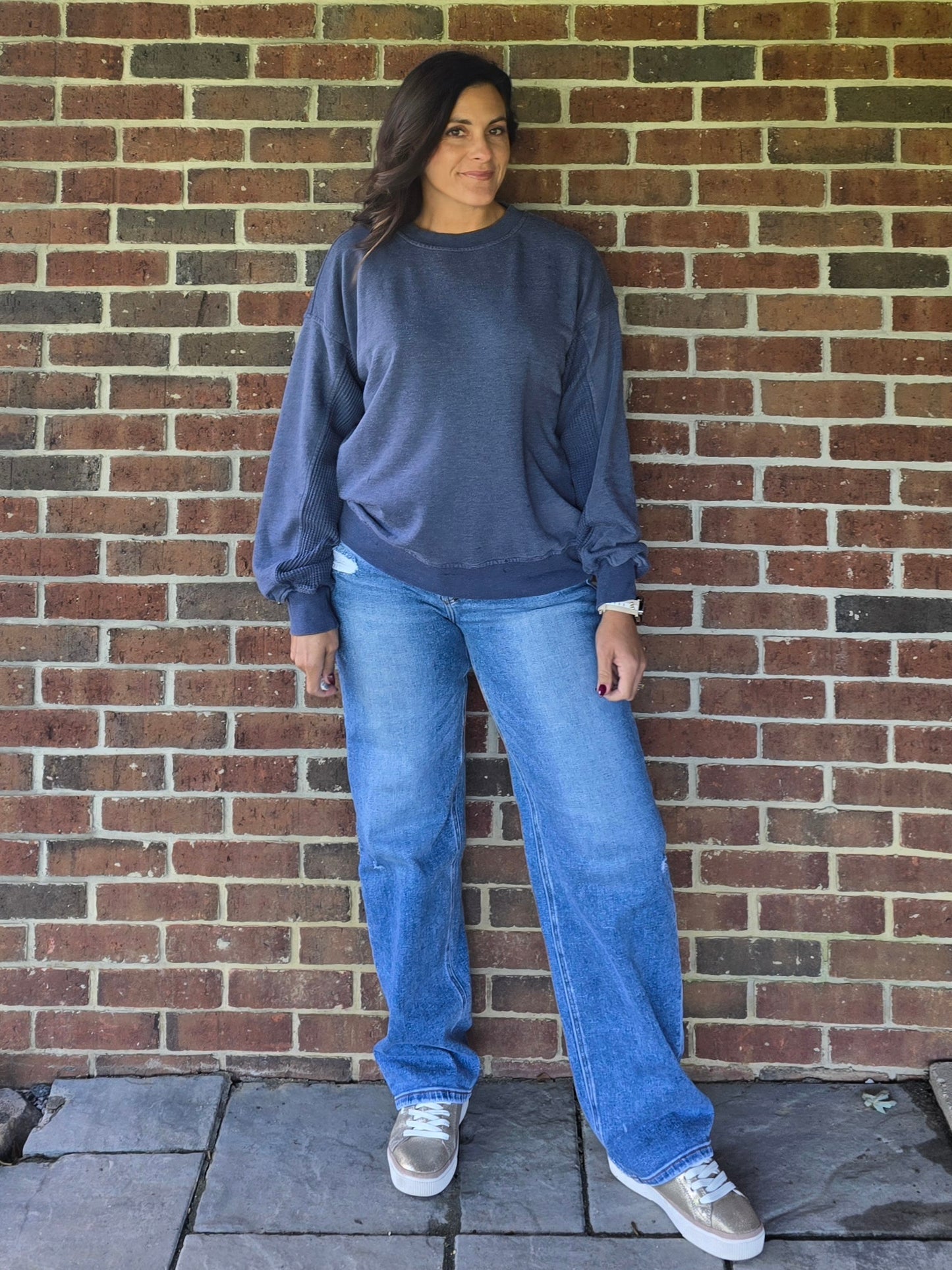 Washed Waffle Contrast Pullover