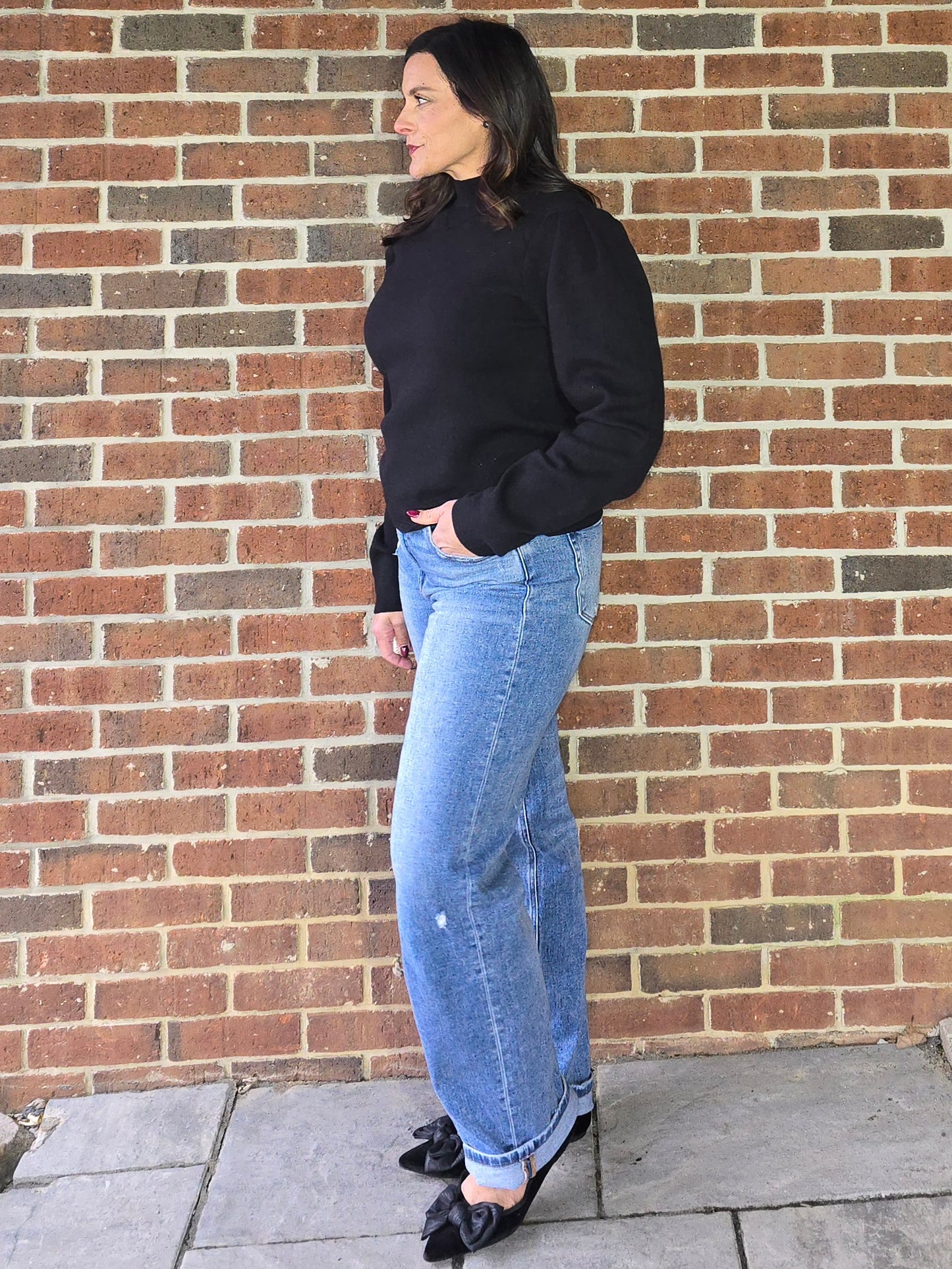 Zig Zag Ribbed Knit Mock Neck Pullover