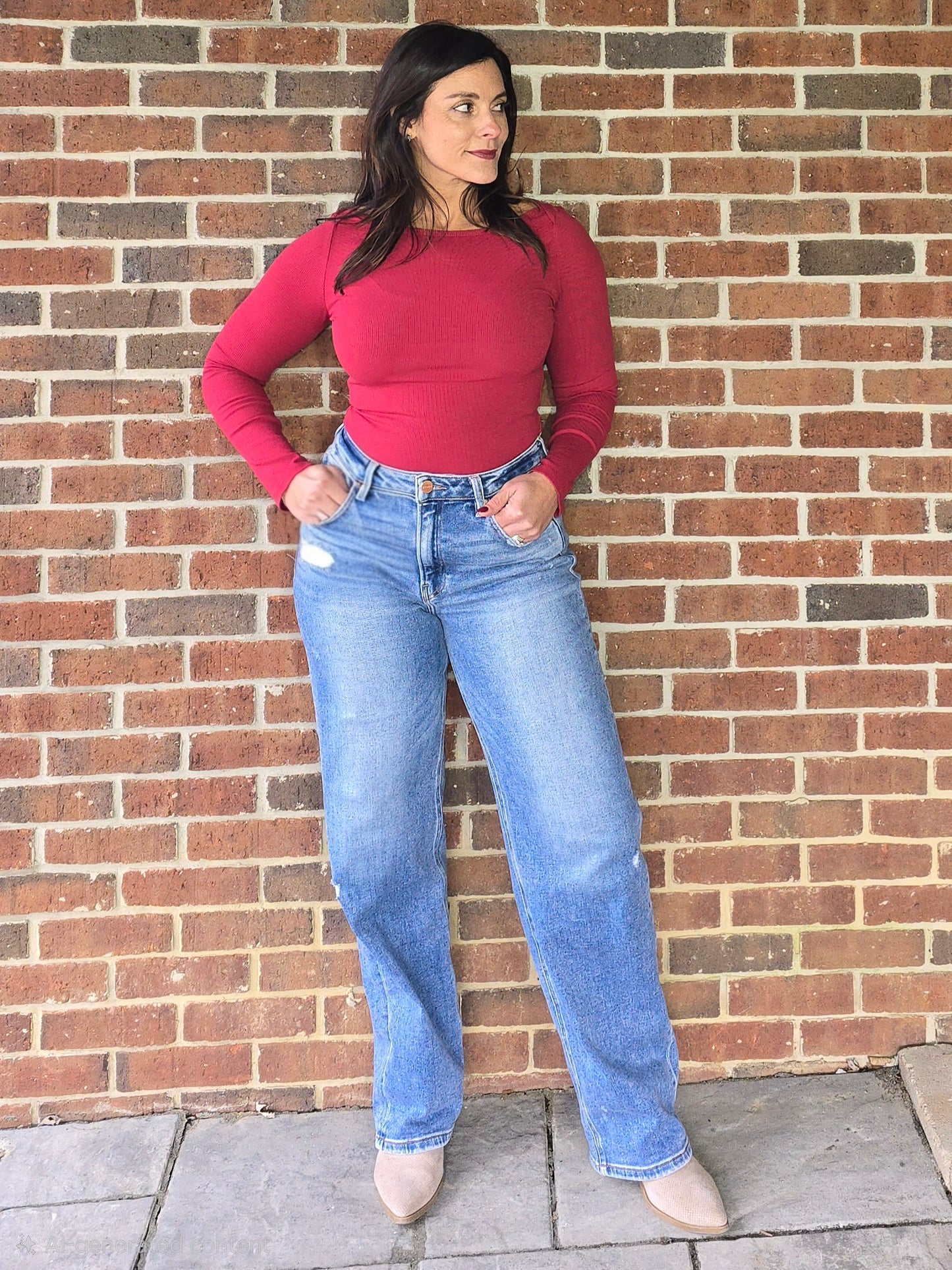 Cranberry Micro Rib Boat Neck Bodysuit