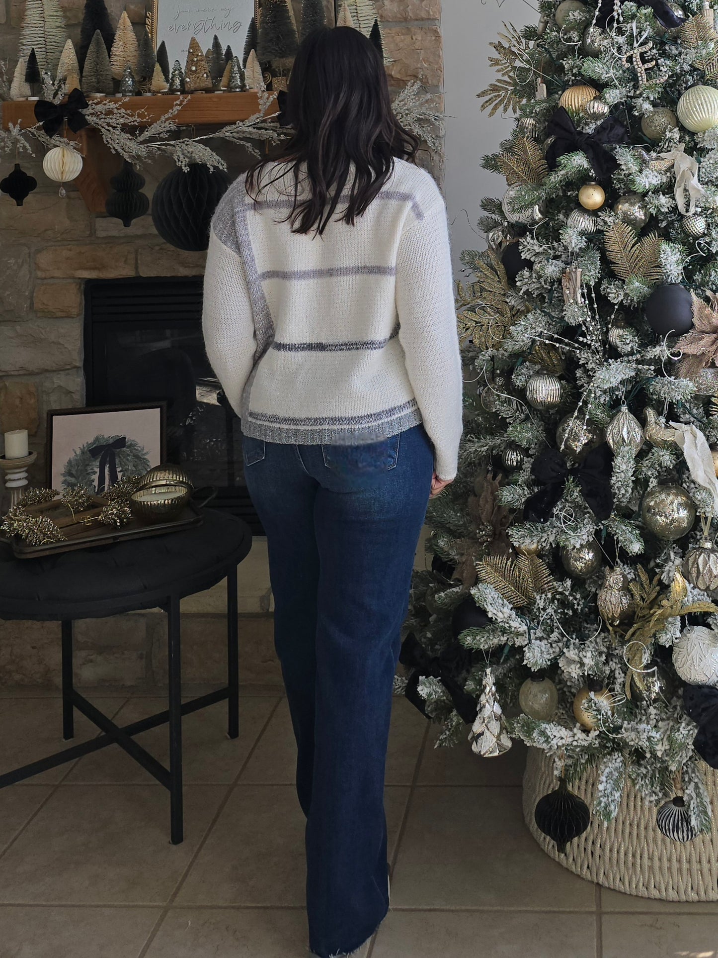 Winter White + Grey Colorblock Stripe Sweater