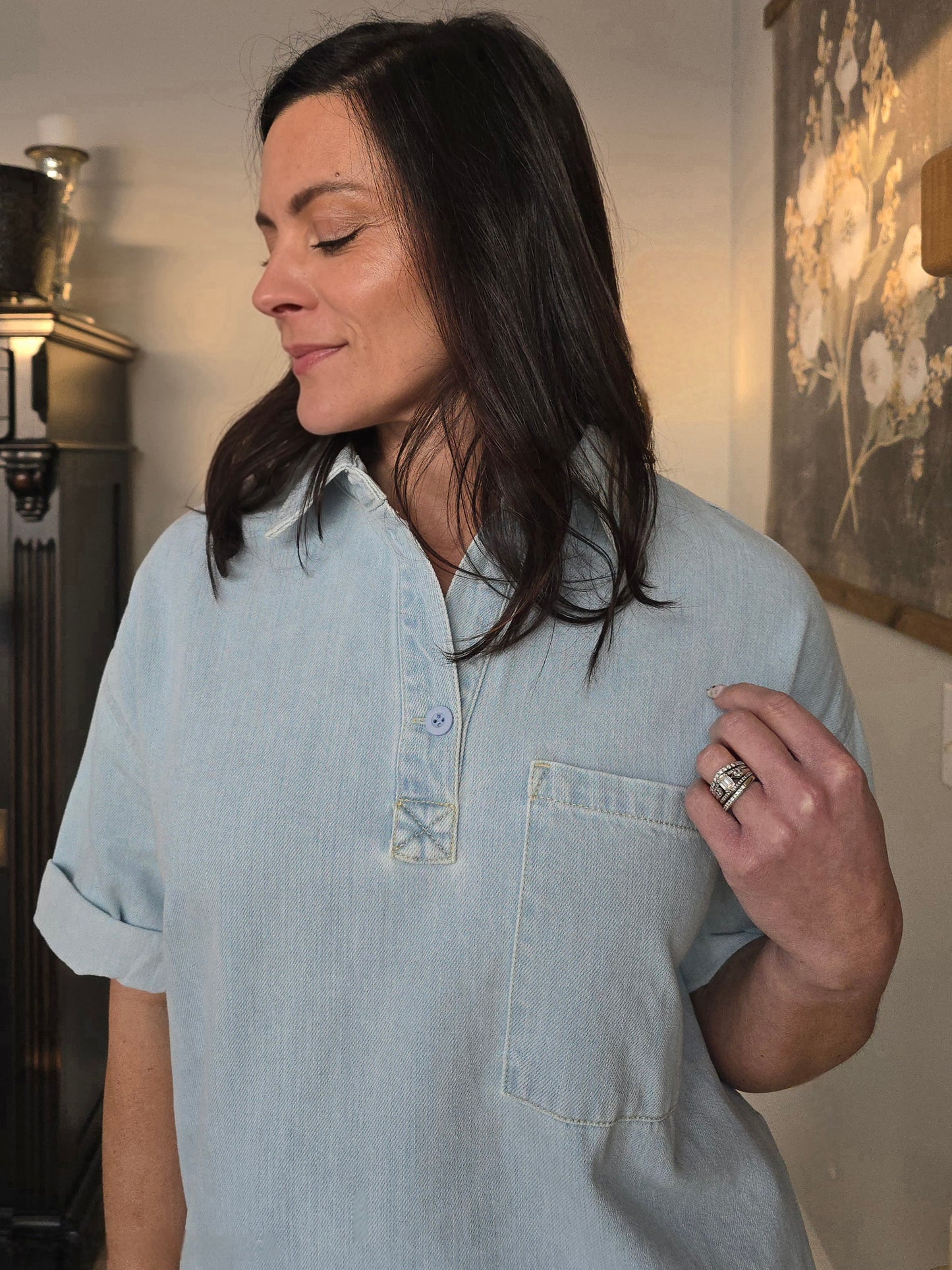 Light Wash Short Sleeve Denim Shirt Dress