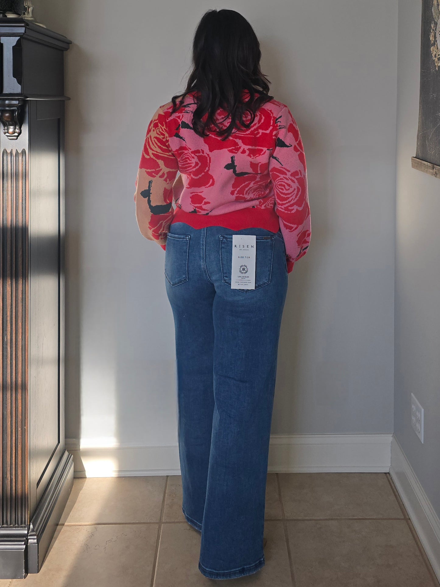 Red Rose Floral Button Front Cardigan