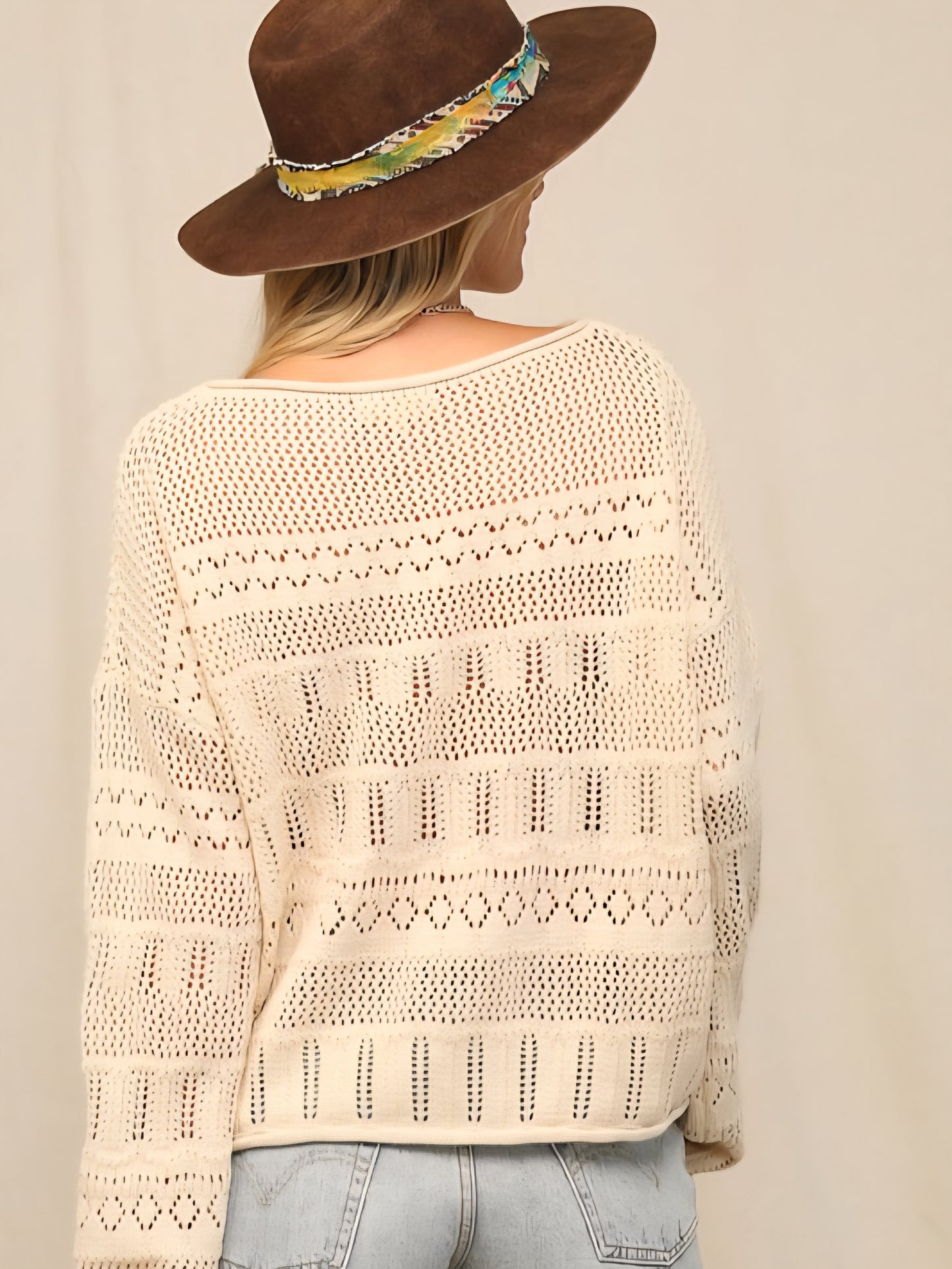 Cream Pointelle Knit Sweater