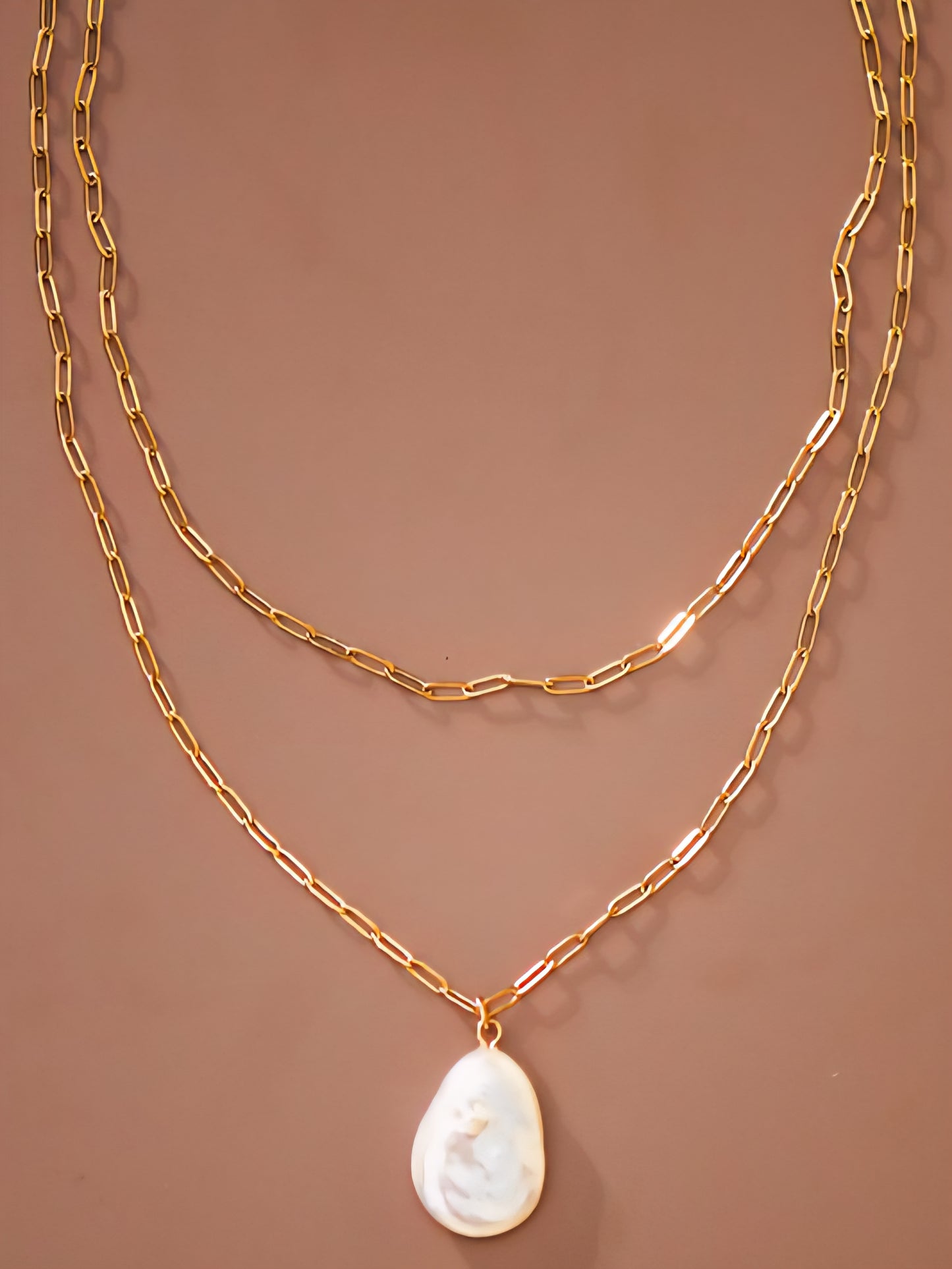 18K Gold Dipped Double Chain Pearl Necklace