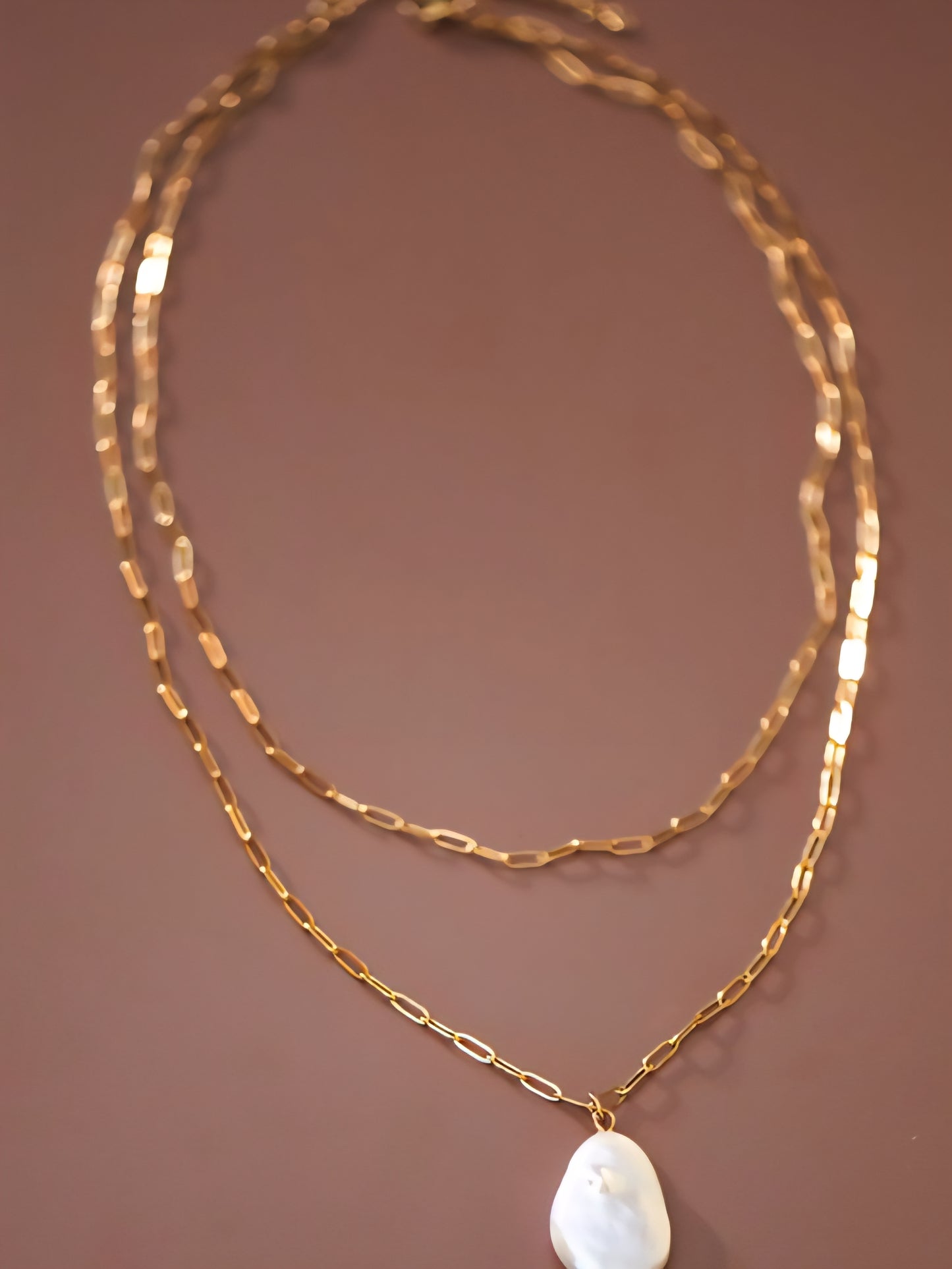 18K Gold Dipped Double Chain Pearl Necklace