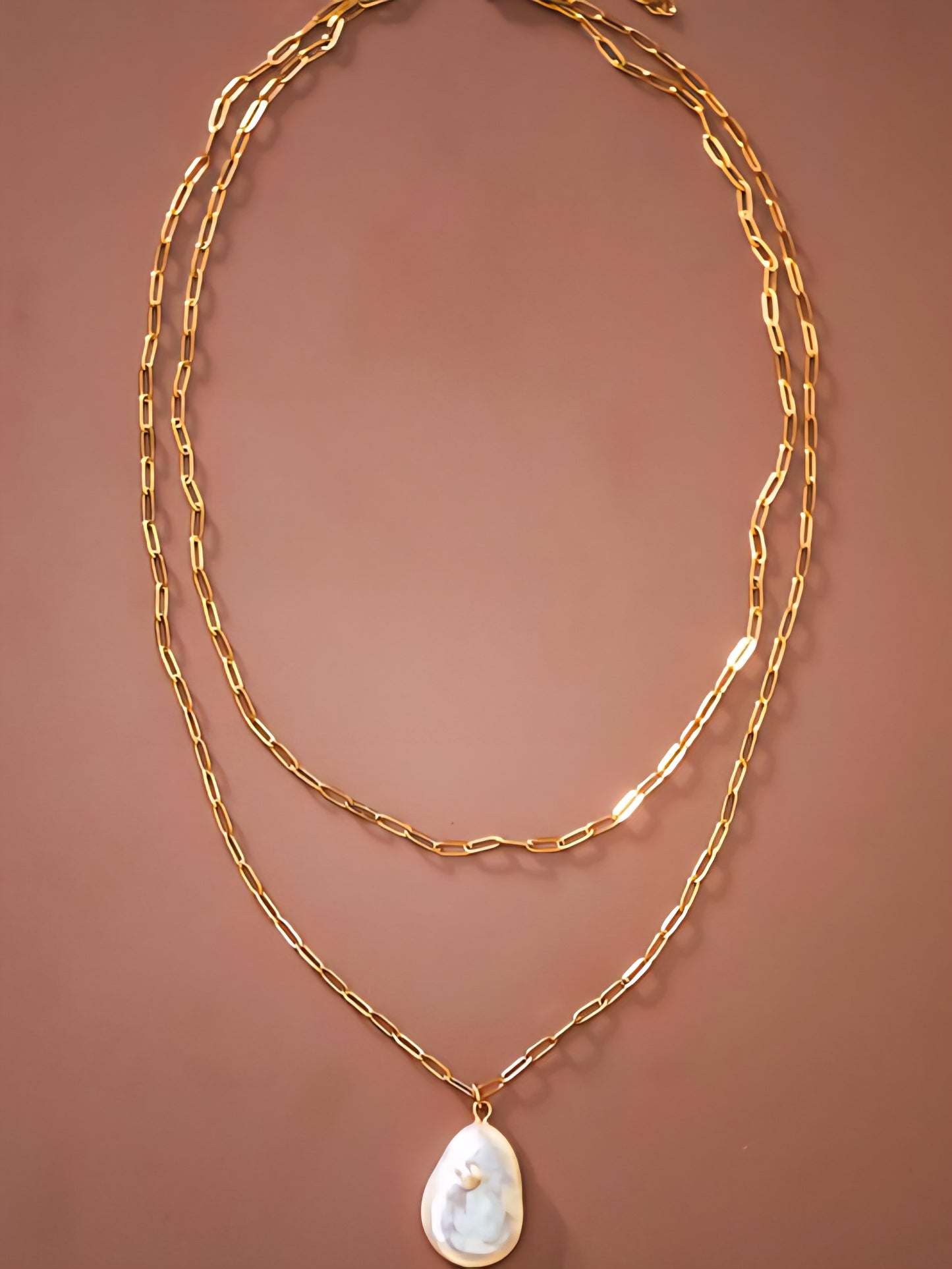 18K Gold Dipped Double Chain Pearl Necklace