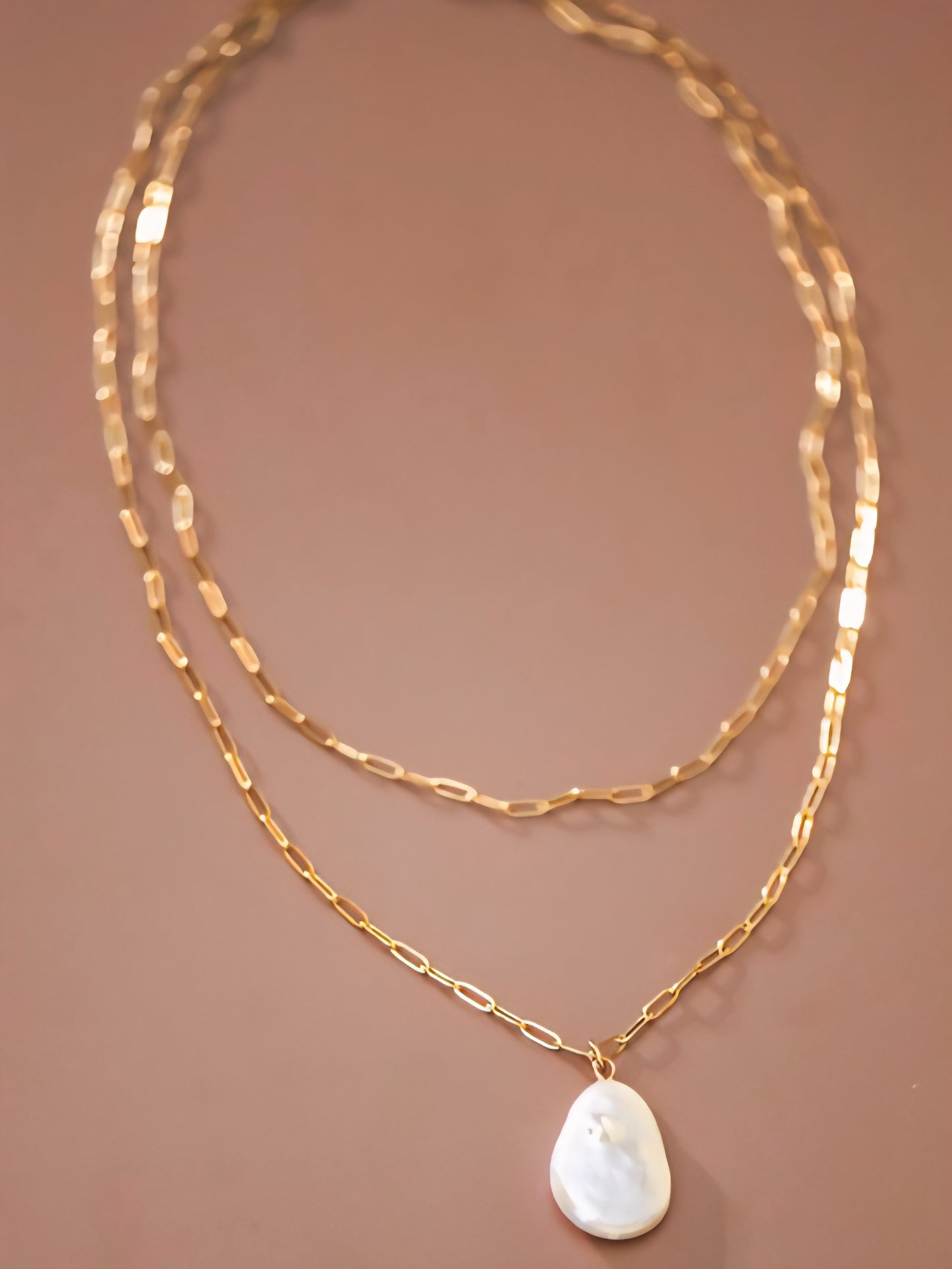 18K Gold Dipped Double Chain Pearl Necklace