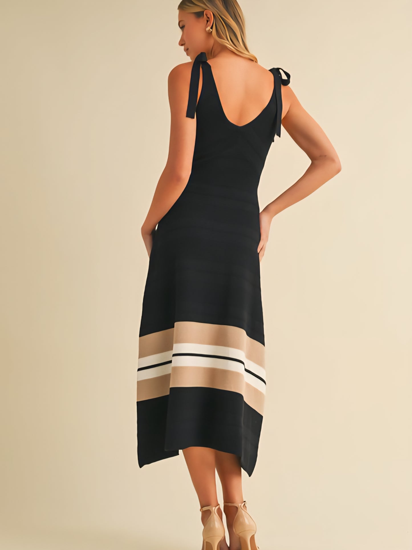 Sweater Knit Midi Dress with Bow Tie Straps