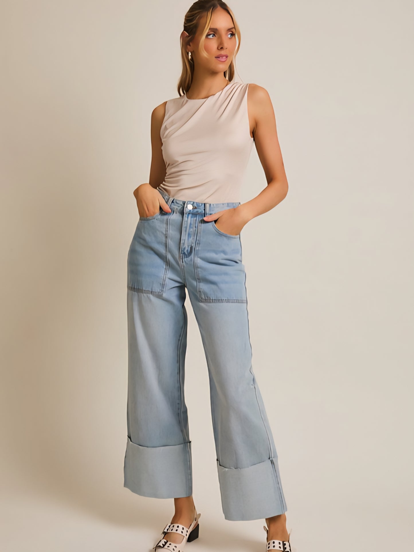 Shirring Detail Sleeveless Bodysuit