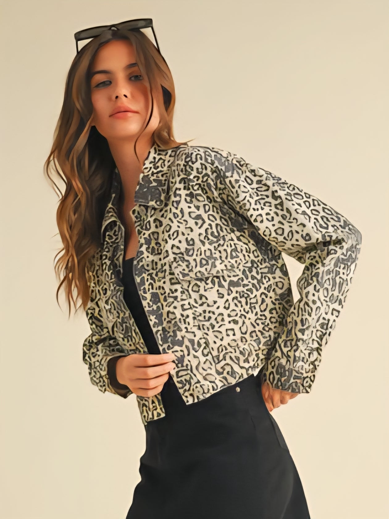 Cropped Leopard Trucker Jacket
