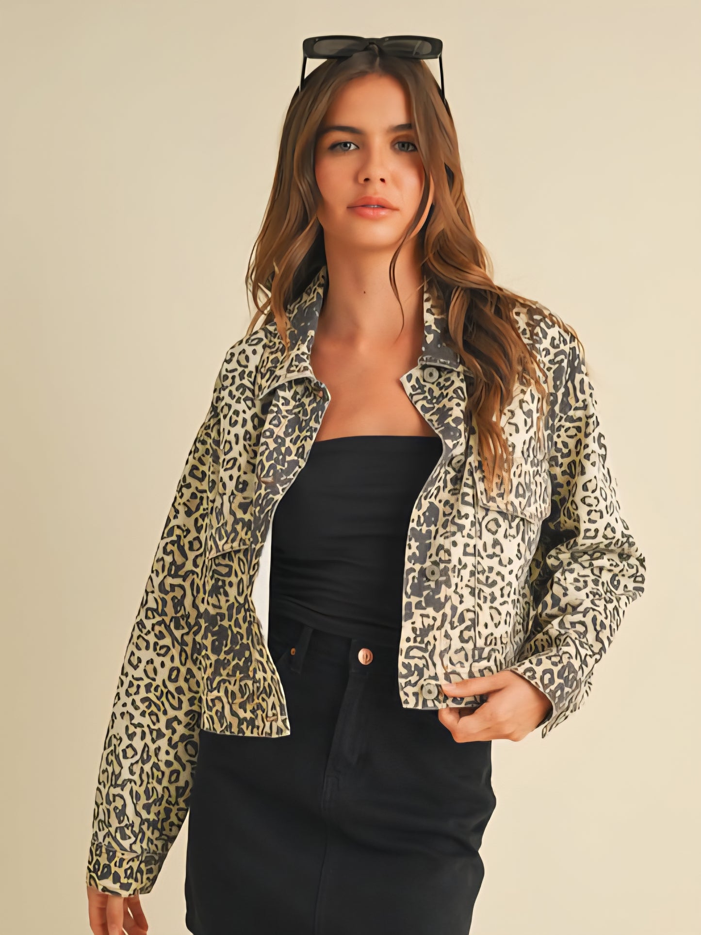 Cropped Leopard Trucker Jacket