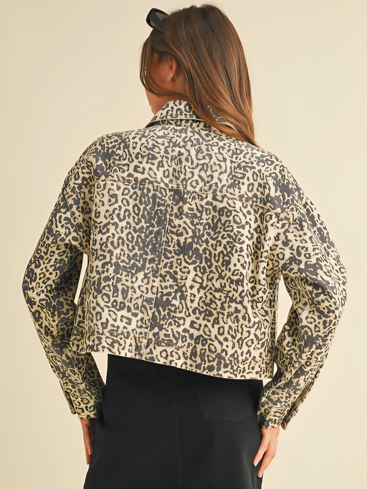 Cropped Leopard Trucker Jacket