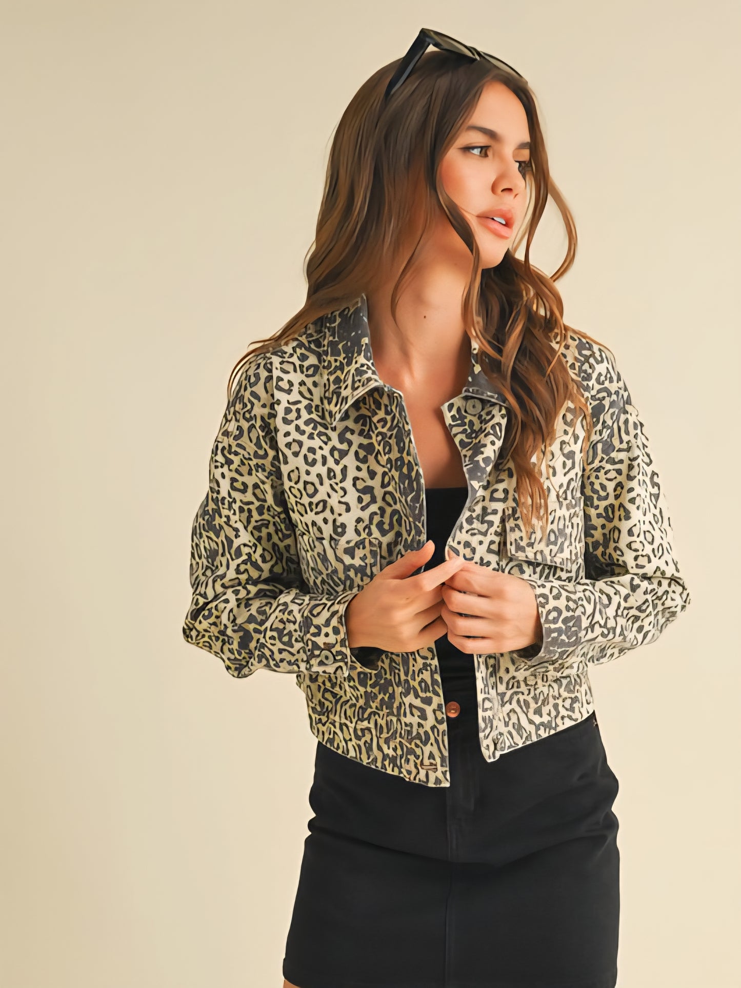 Cropped Leopard Trucker Jacket