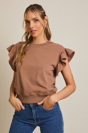 French Terry Ruffle Sleeve Top