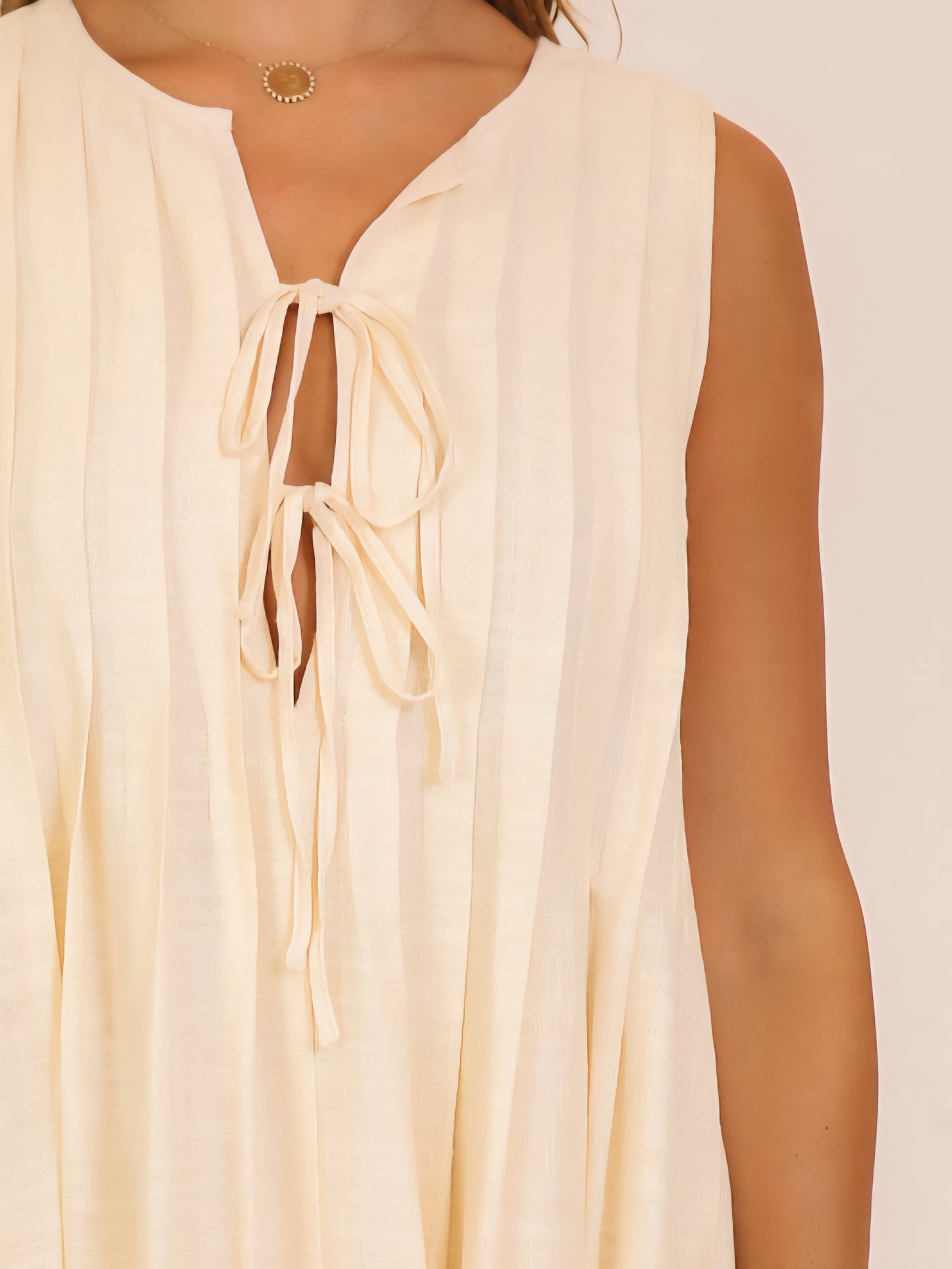 Tie Front Pleated Mini Dress