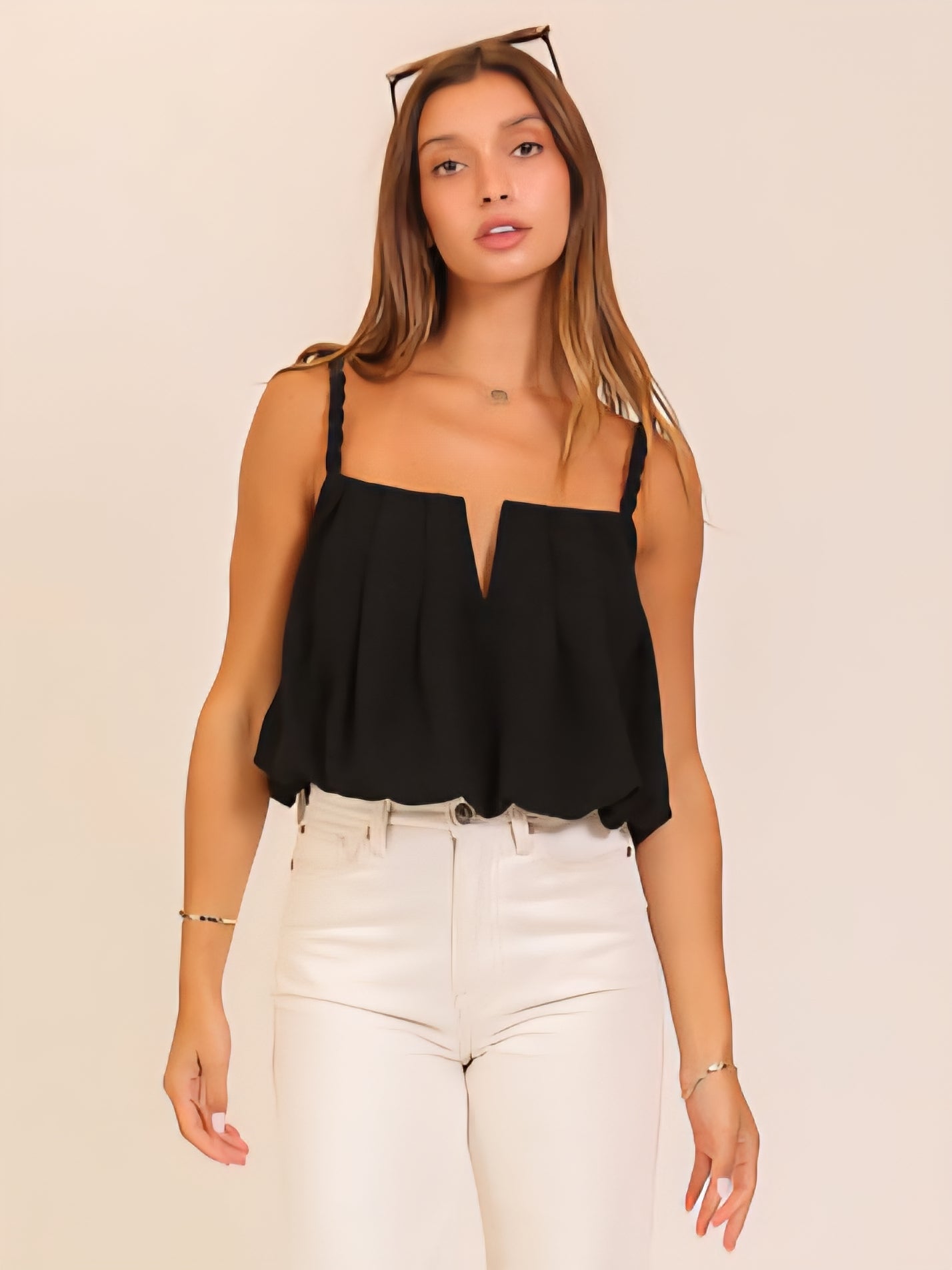Twist Strap Bubble Hem Notch Top