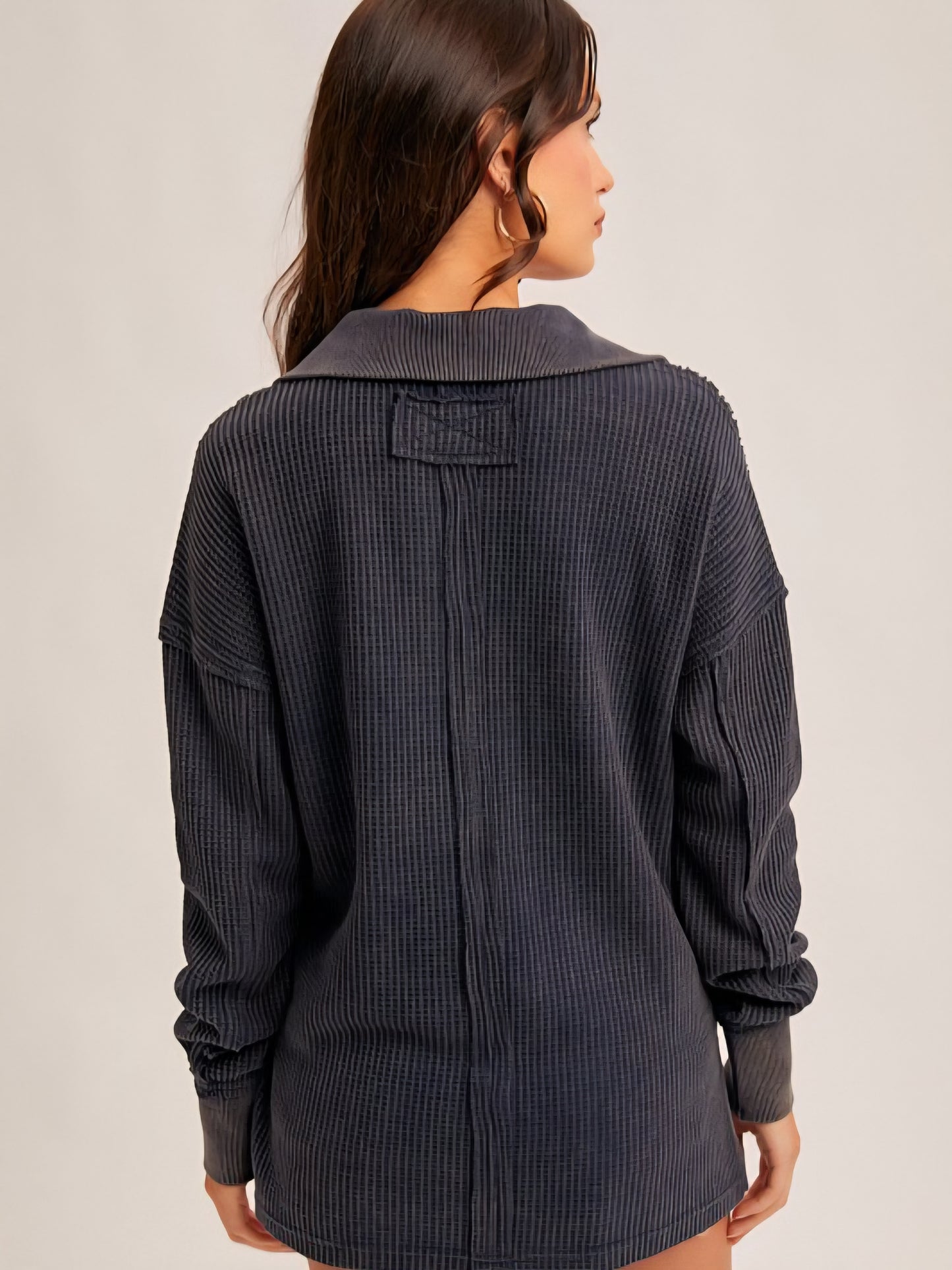 Waffle Knit Collared Pullover