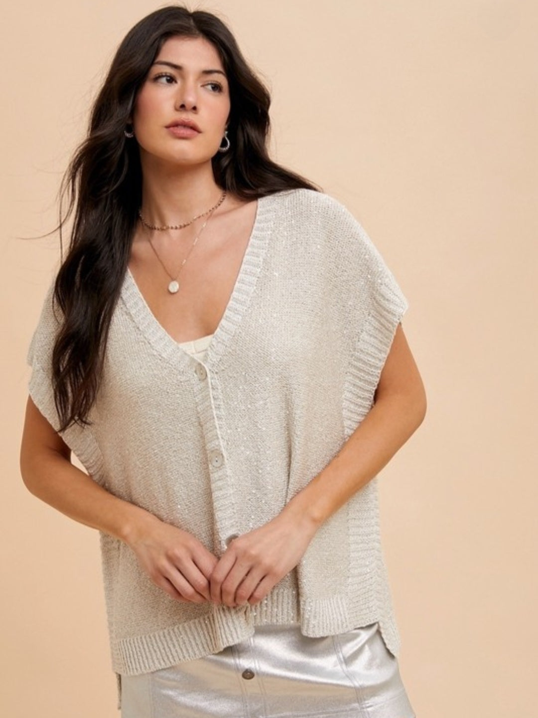 Sequin Button Down Sweater Vest