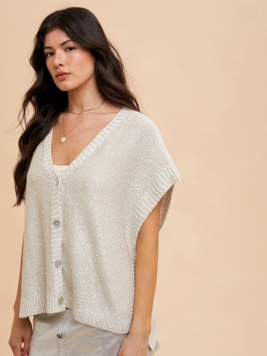 Sequin Button Down Sweater Vest