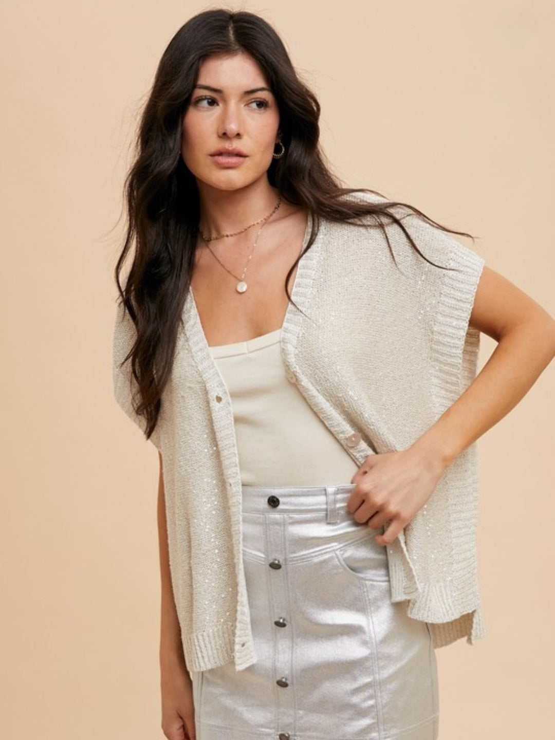 Sequin Button Down Sweater Vest