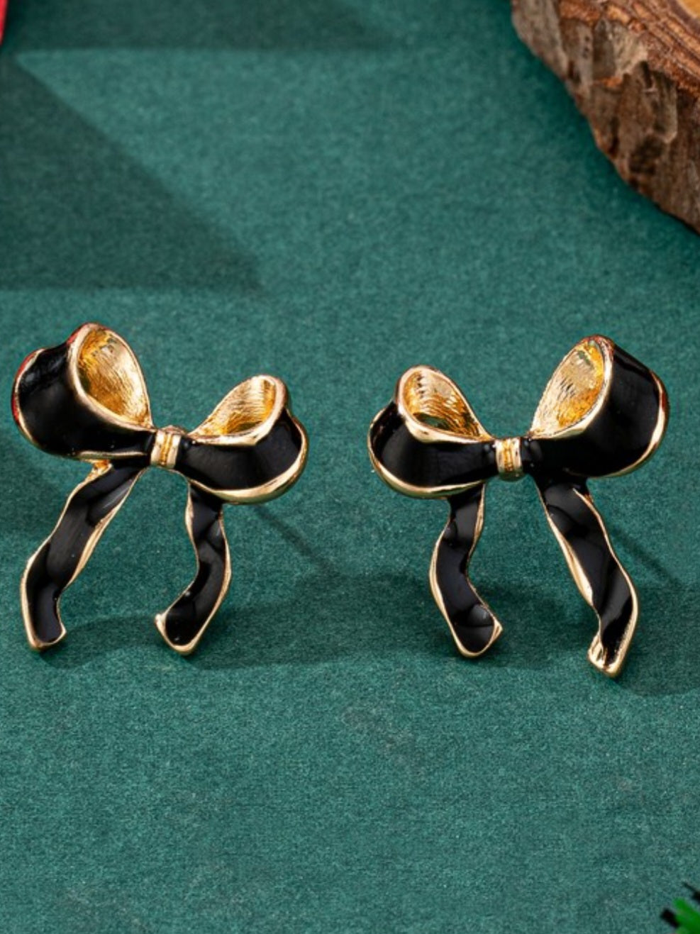 Black Enamel Bow Earrings