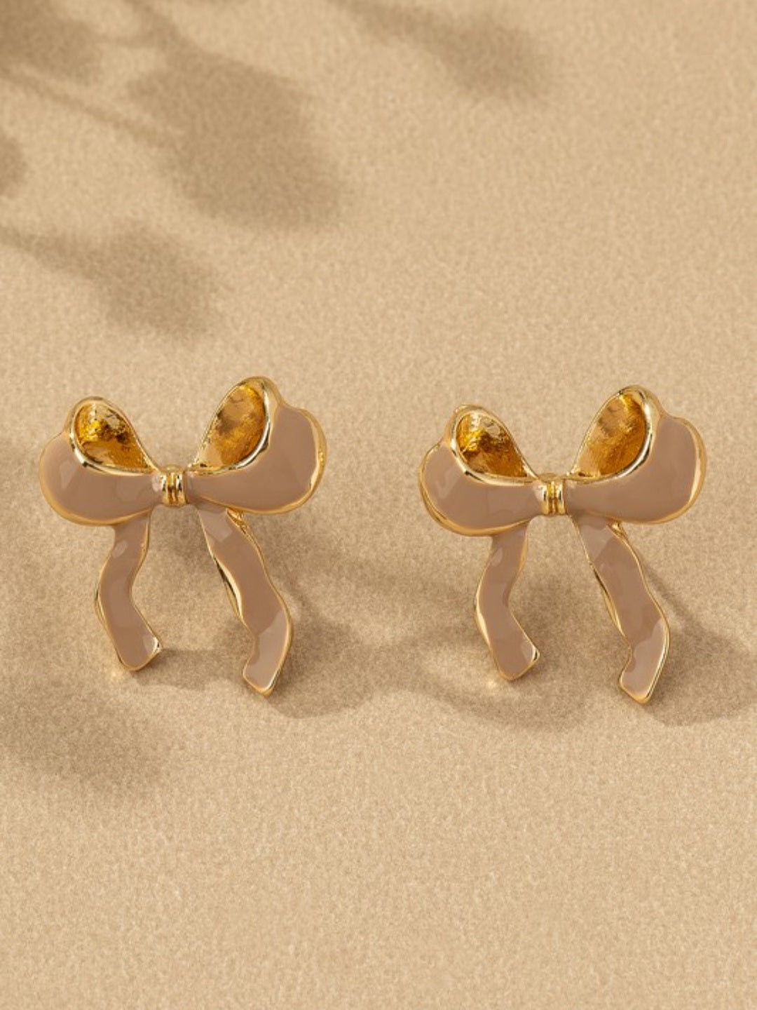 Taupe Enamel Bow Earrings