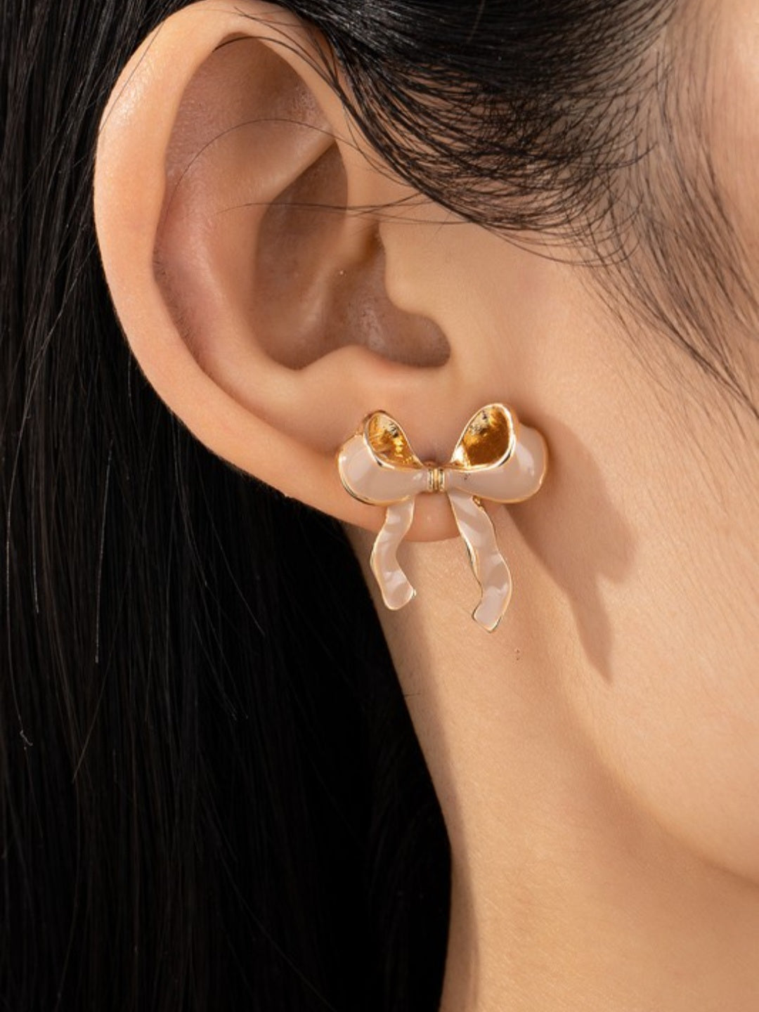 Taupe Enamel Bow Earrings