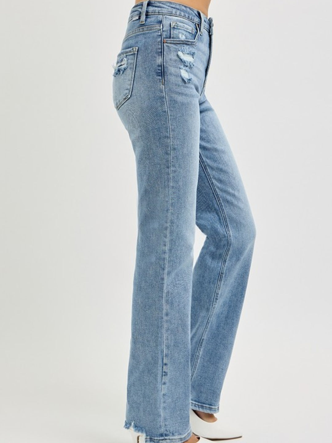 Tummy Control High Rise Straight Leg Jeans with Distressing