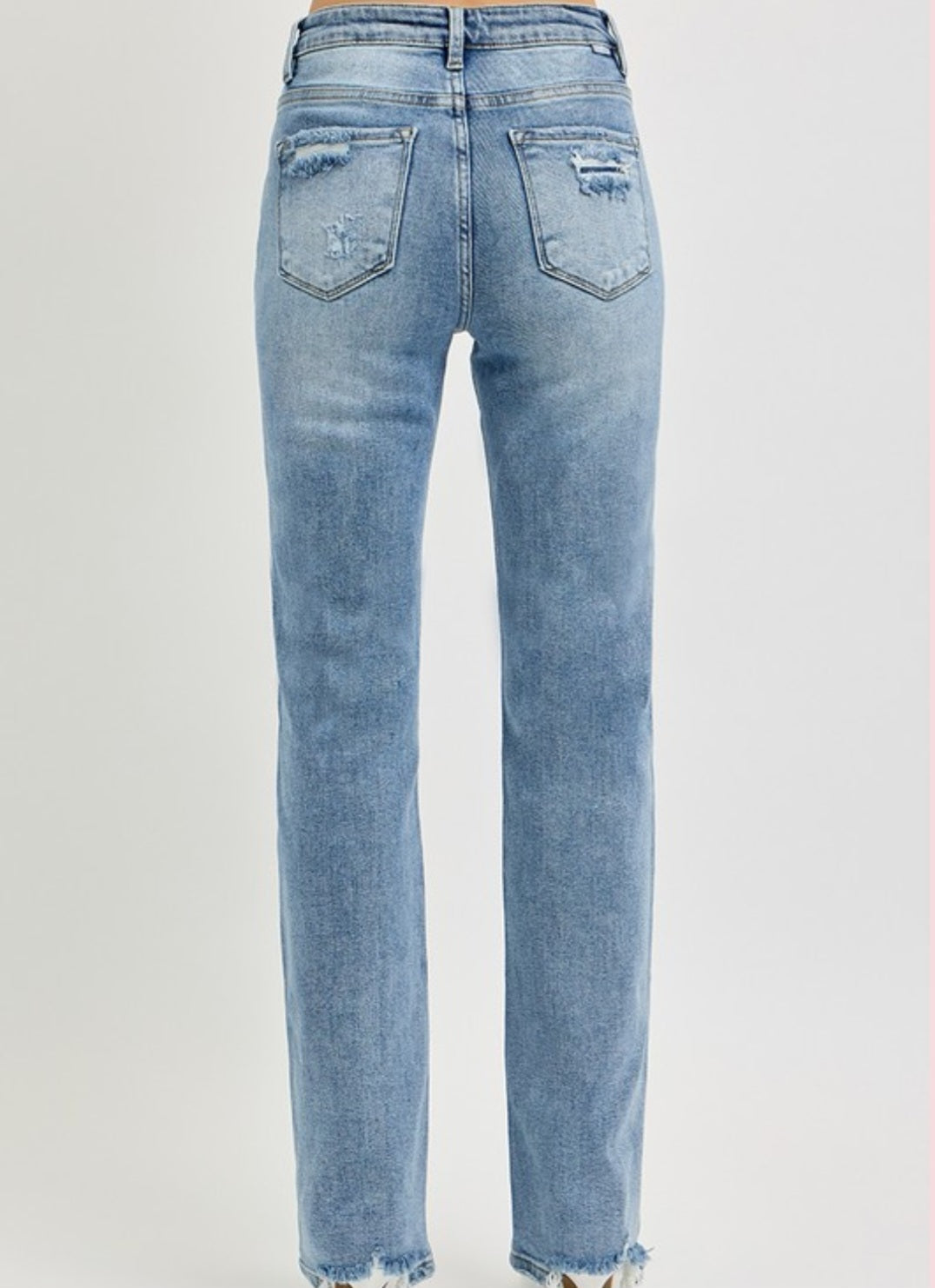 Tummy Control High Rise Straight Leg Jeans with Distressing