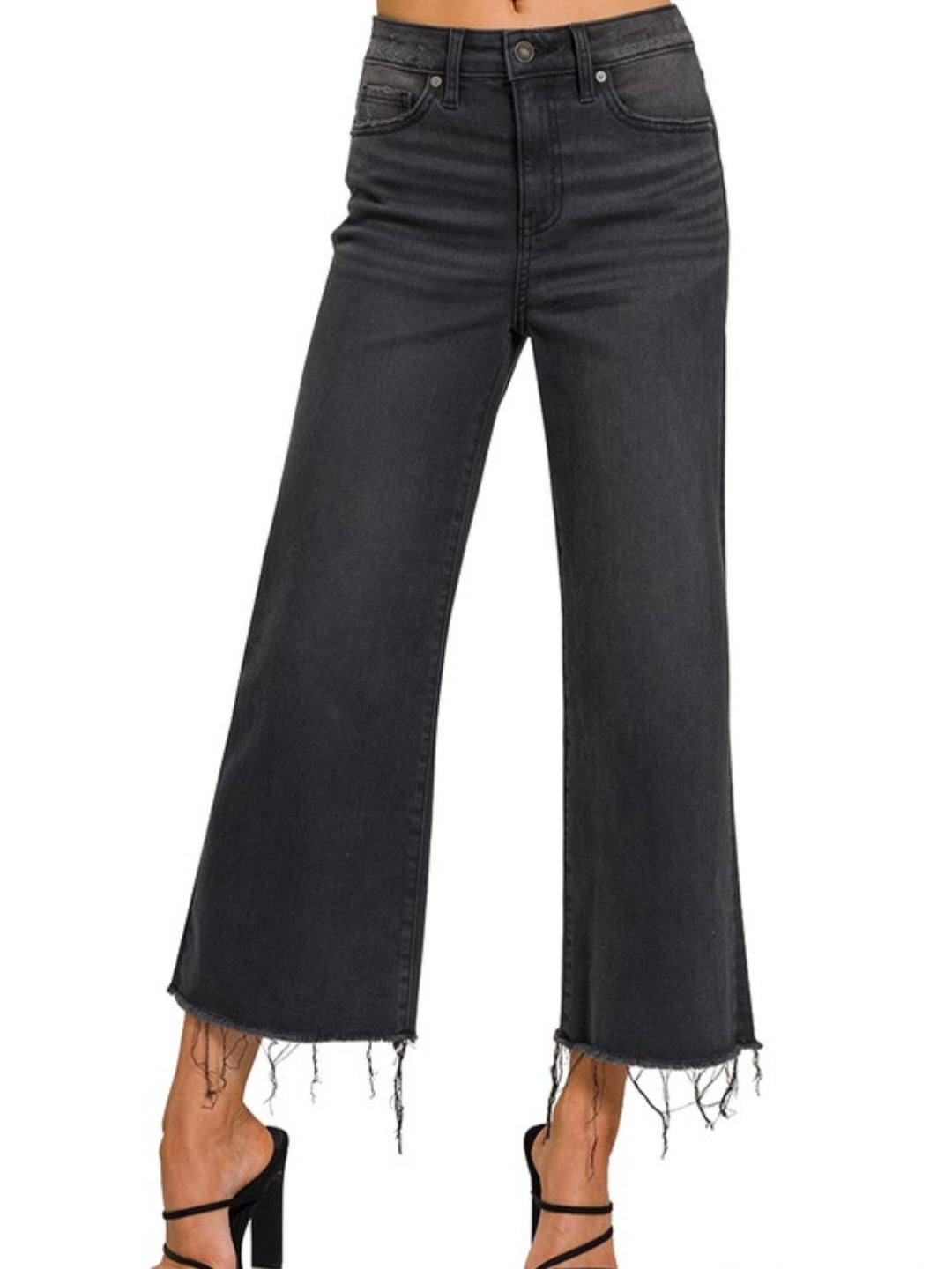 Washed Black High Rise Cropped Jeans