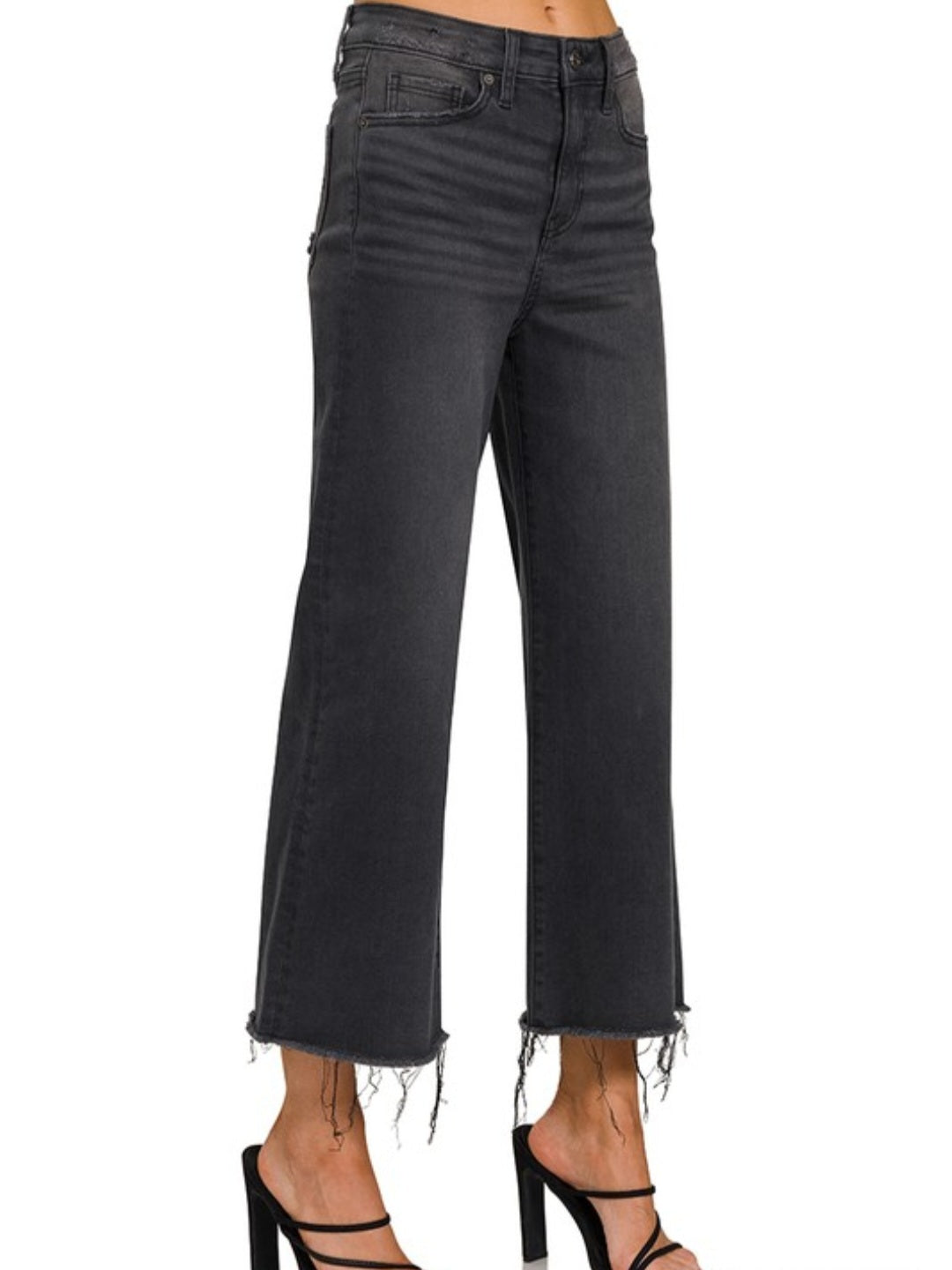 Washed Black High Rise Cropped Jeans