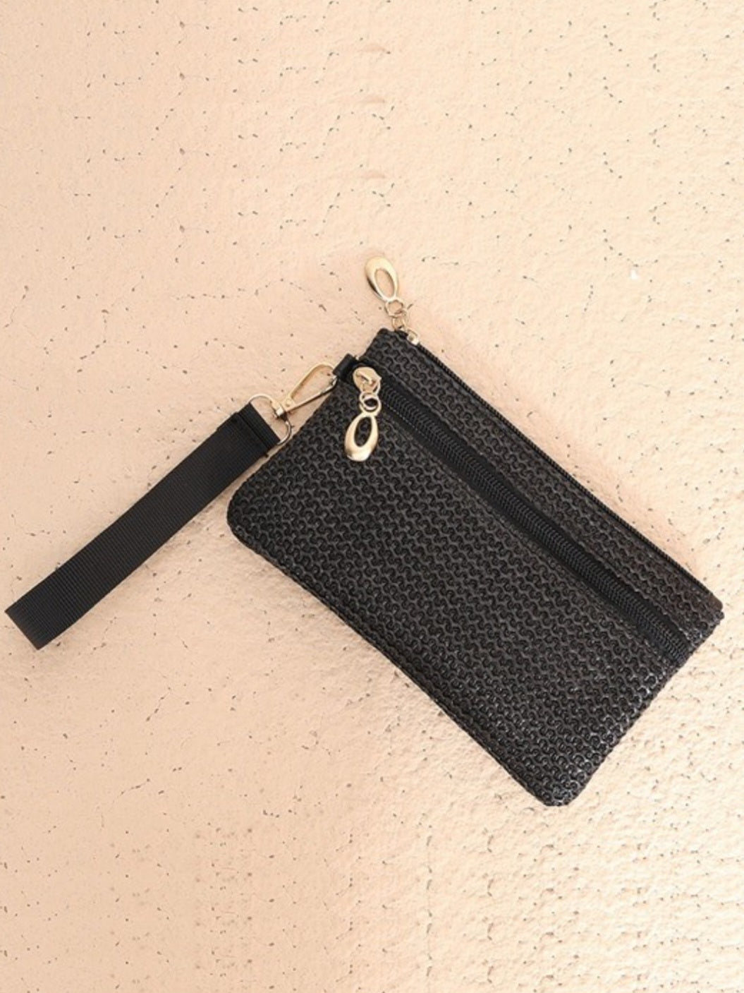 Black Woven Straw Wristlet