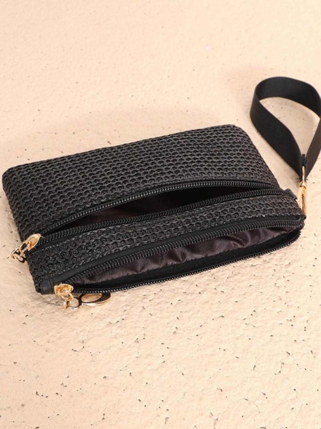 Black Woven Straw Wristlet