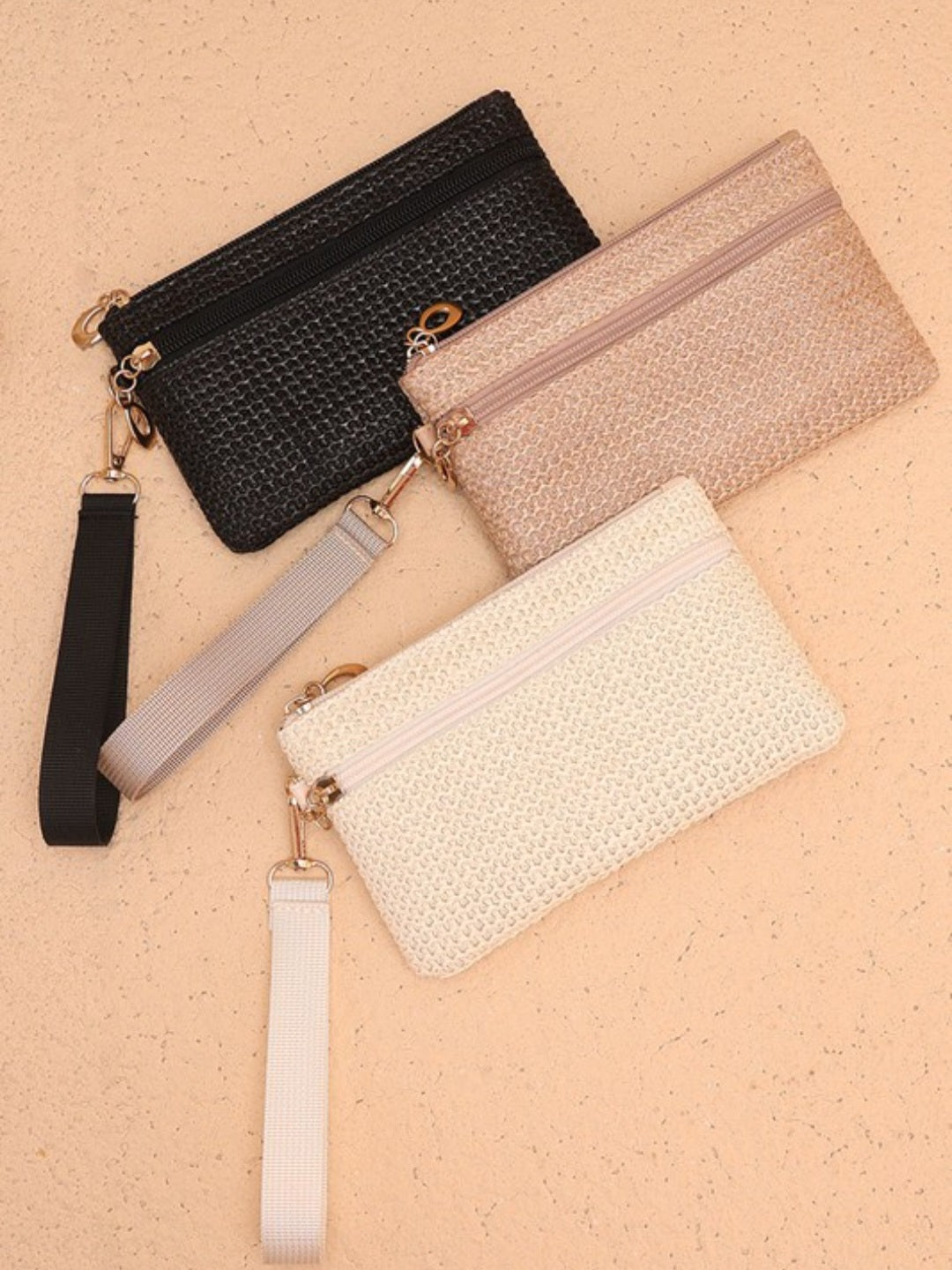 Ivory Woven Straw Wristlet