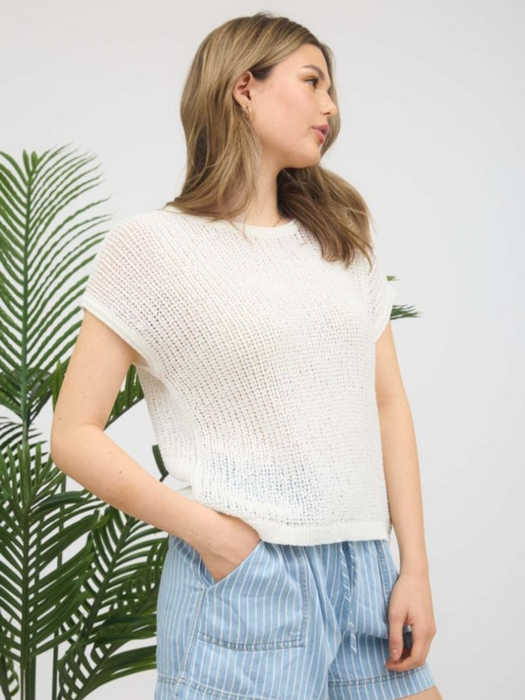 Cream Crochet Knit Pullover