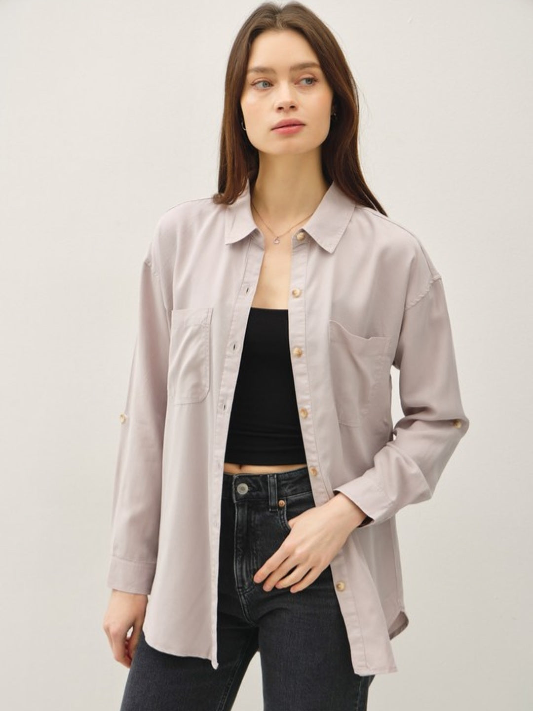 Grey Tencel Oversized Button Down Shirt