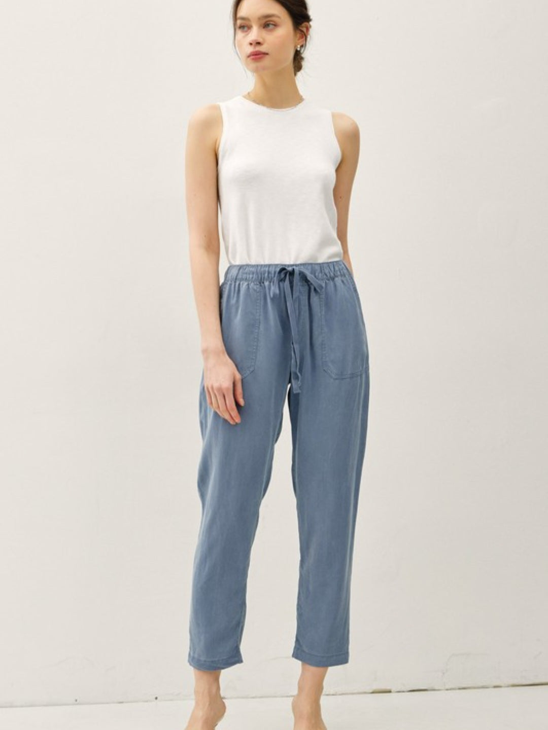 Slate Blue Tencel Tapered Pants