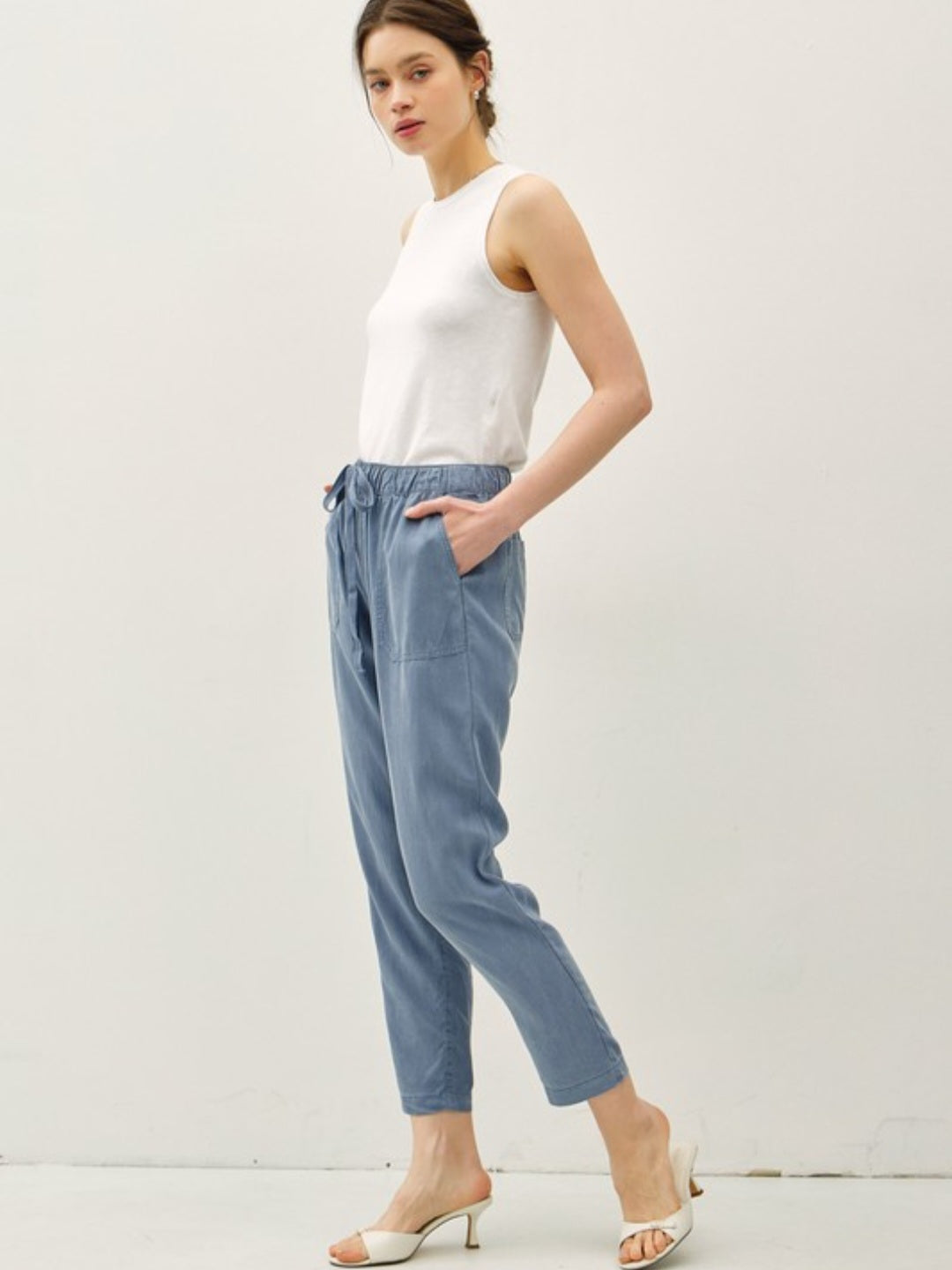 Slate Blue Tencel Tapered Pants