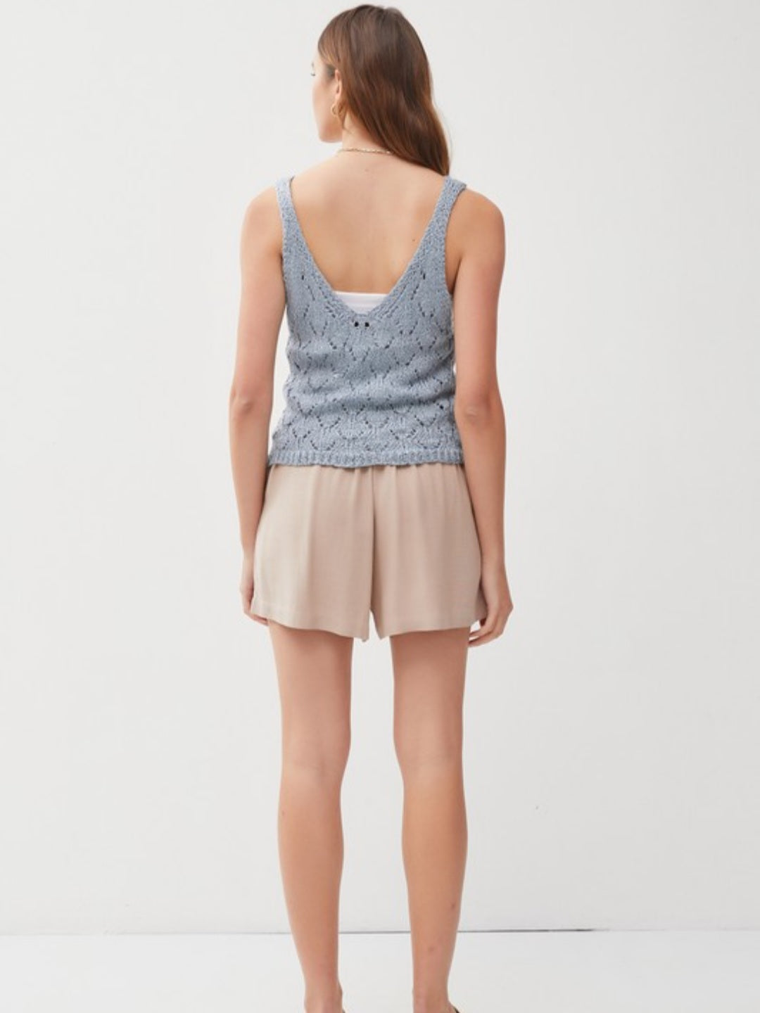 Crochet V-Neck Pointelle Knit Tank