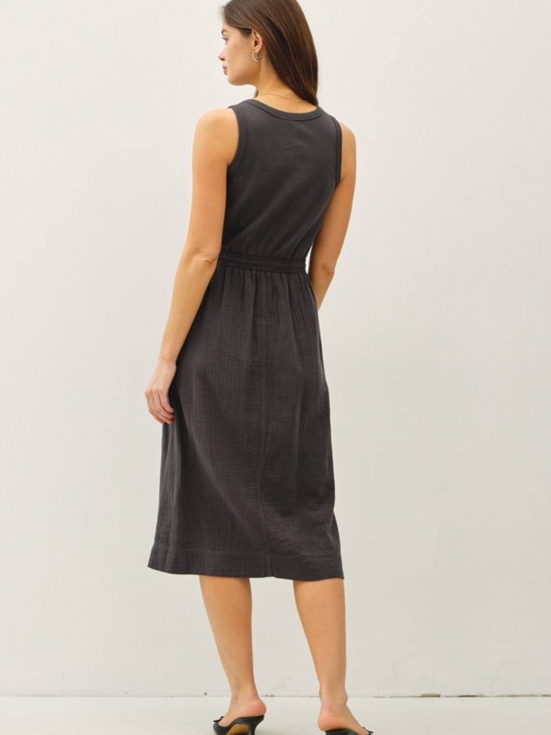 Charcoal Mixed Material Tank Midi Dress