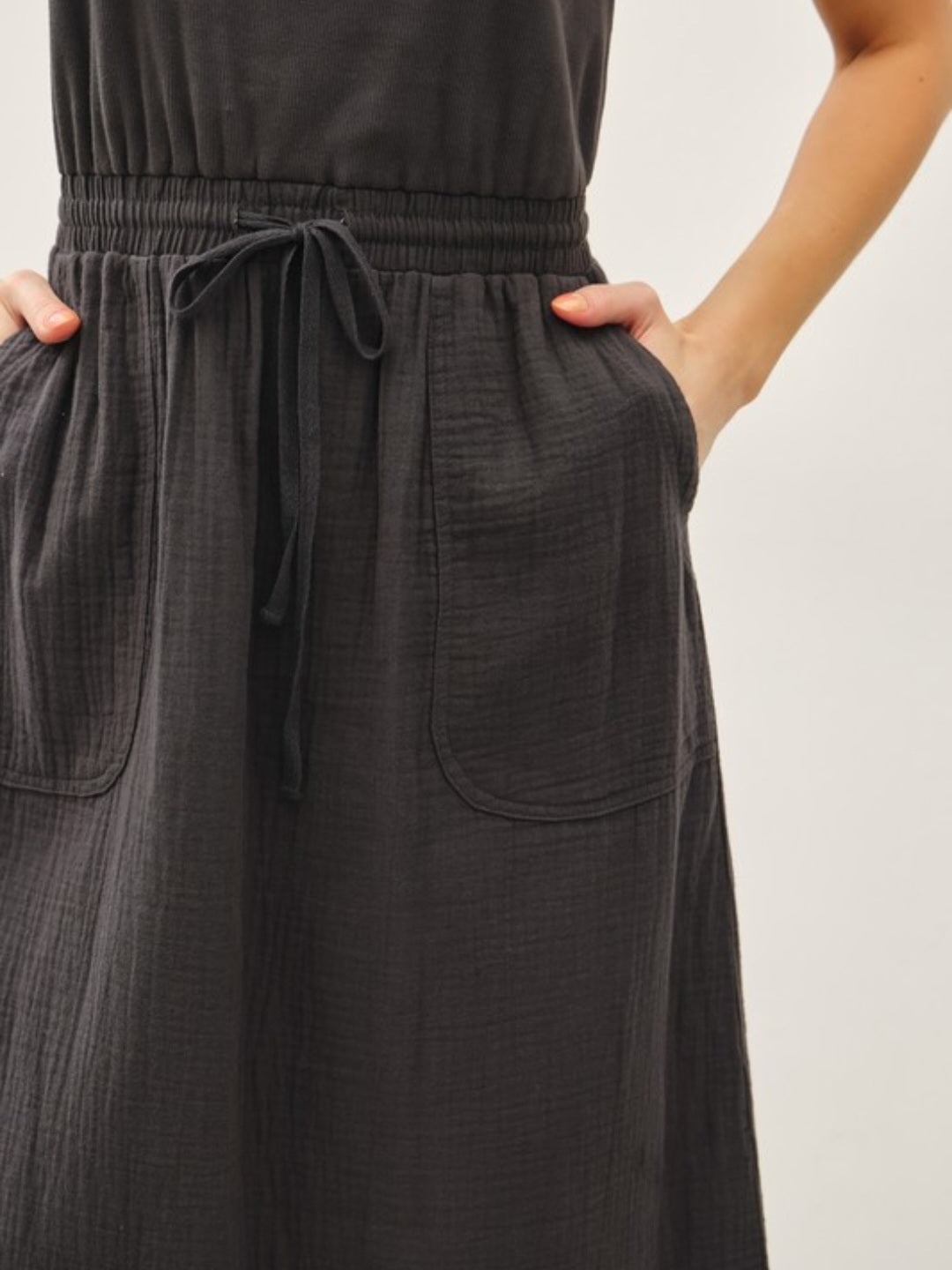 Charcoal Mixed Material Tank Midi Dress