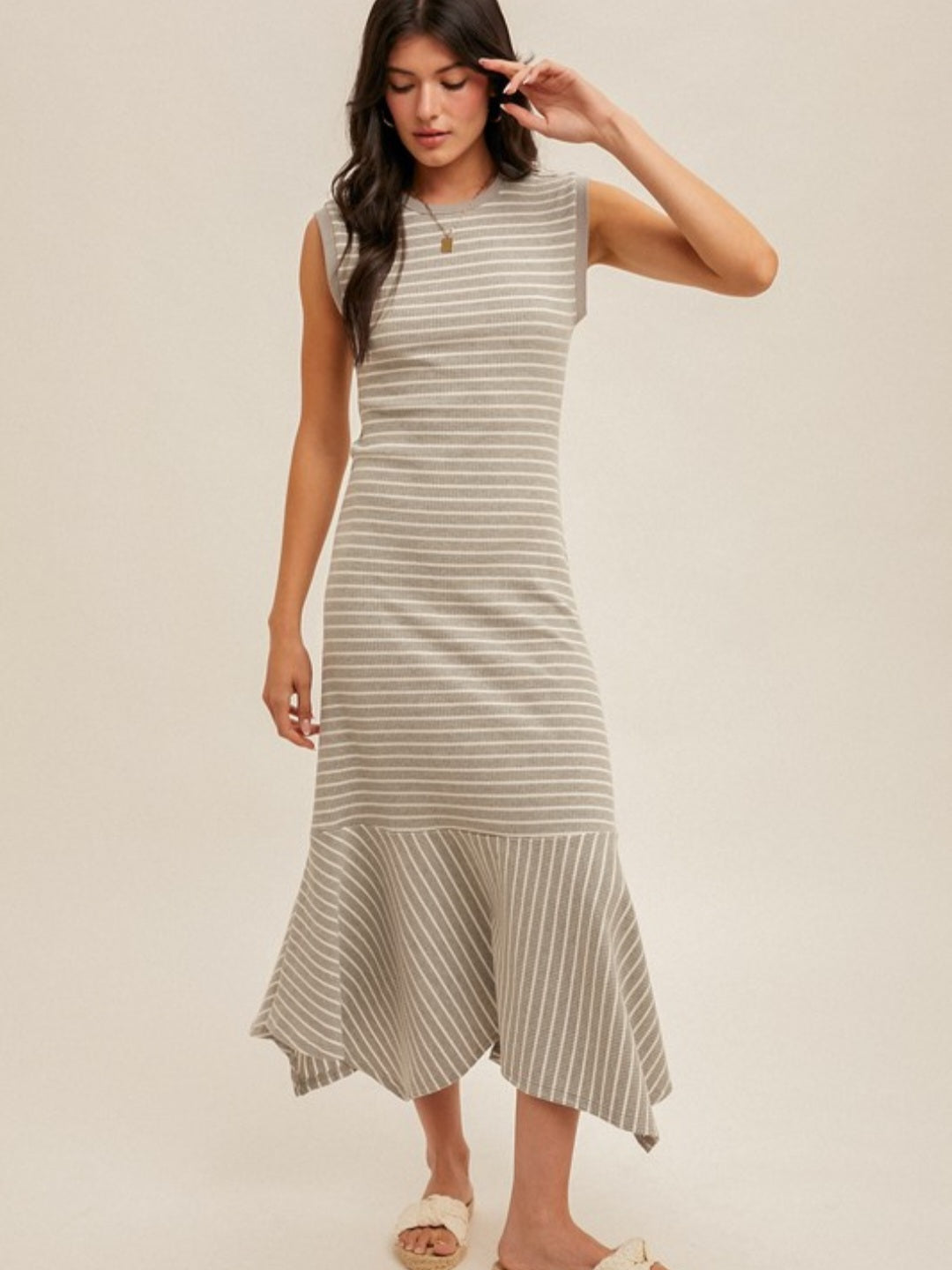 Ribbed Striped Maxi With Back Cutout Detail