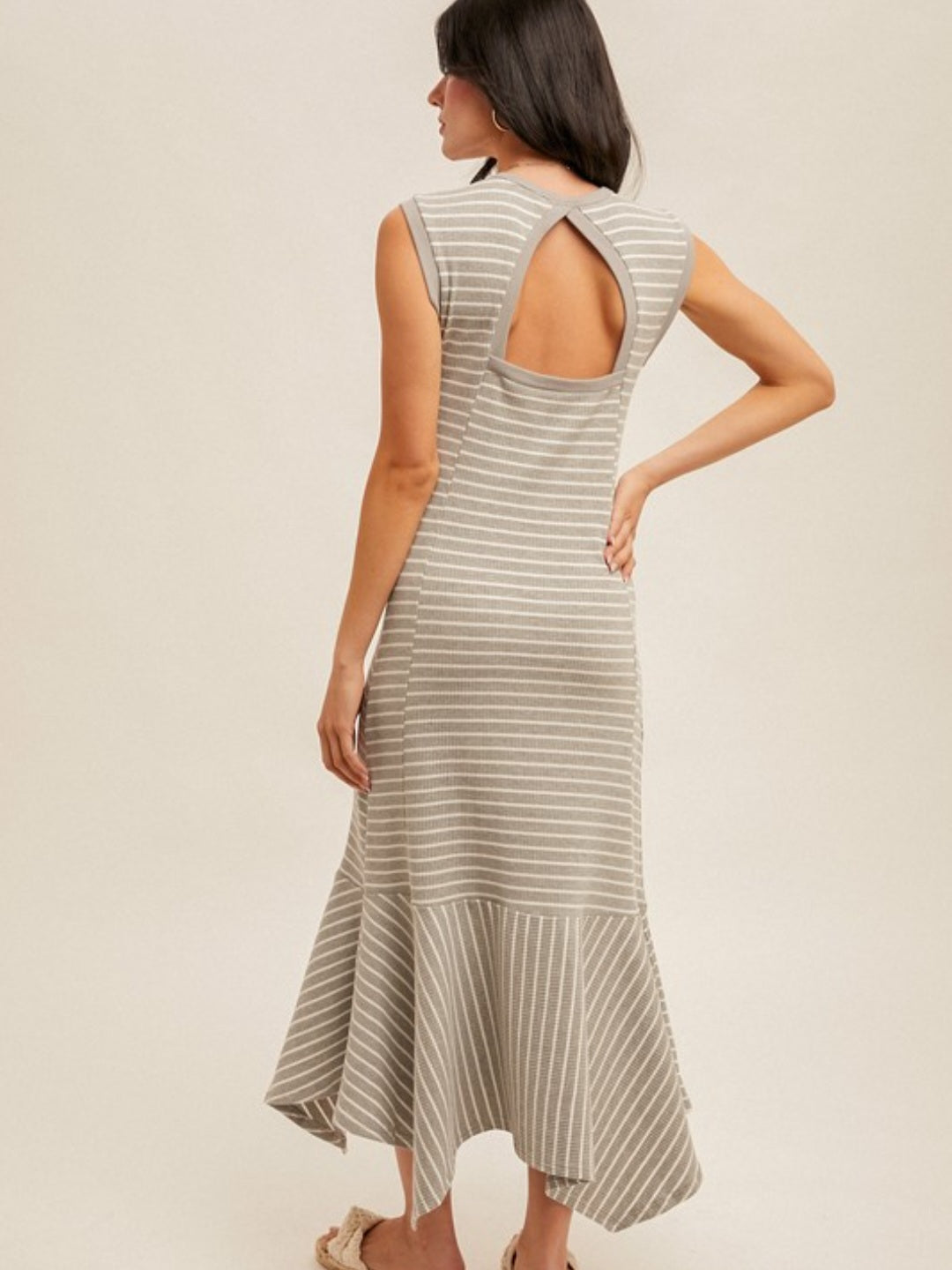 Ribbed Striped Maxi With Back Cutout Detail