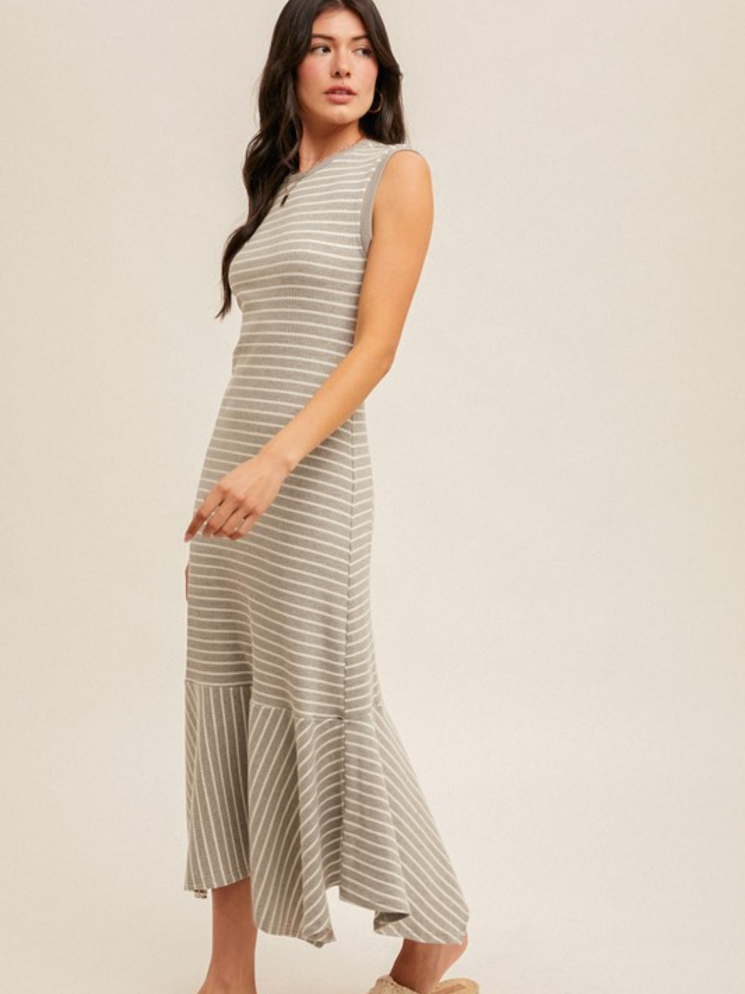 Ribbed Striped Maxi With Back Cutout Detail