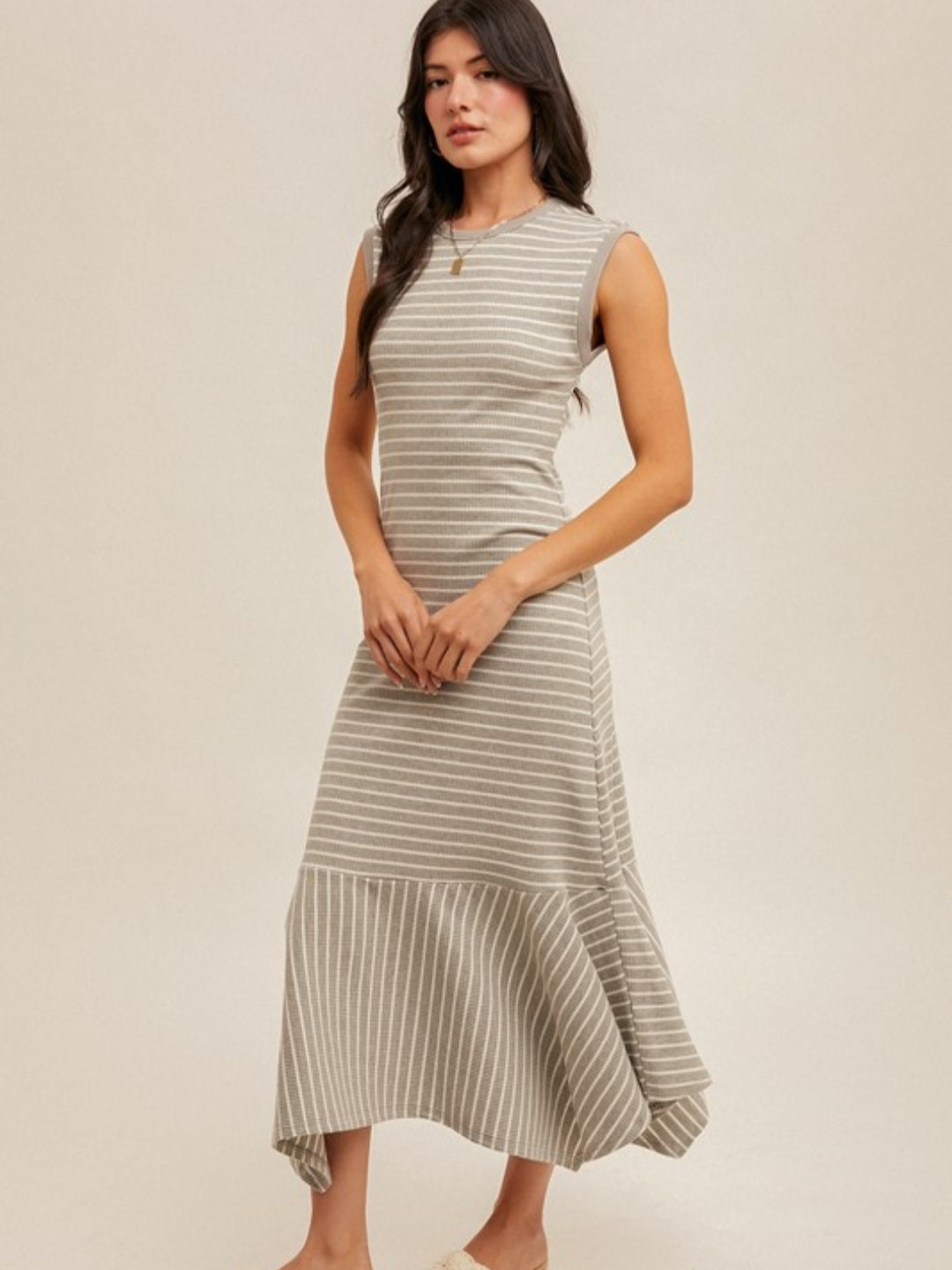 Ribbed Striped Maxi With Back Cutout Detail