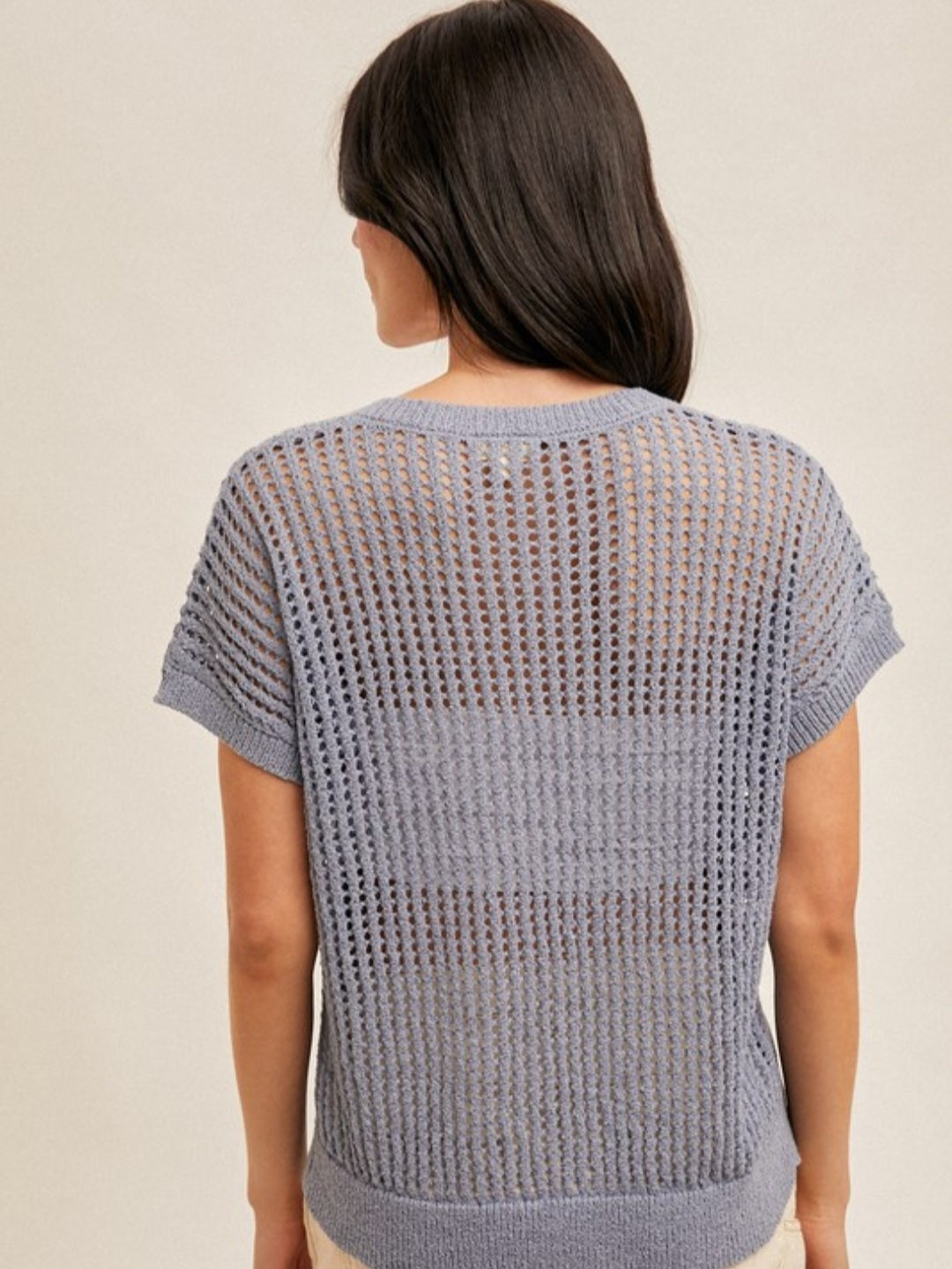 V-Neck Fishnet Back Knit Sweater