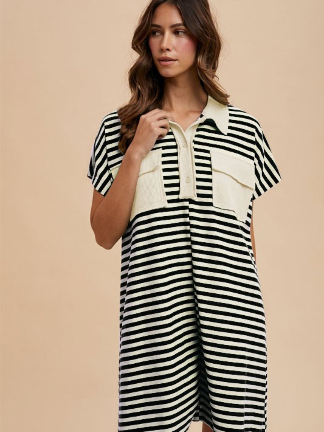 Striped Knit Polo Dress