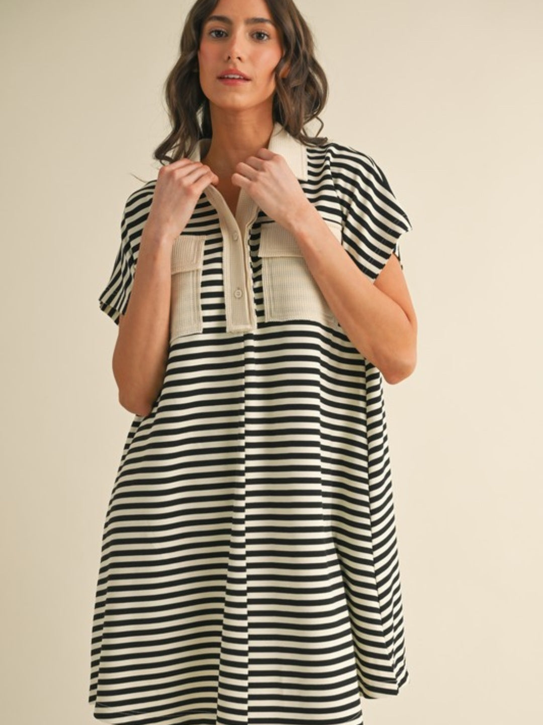 Striped Knit Polo Dress